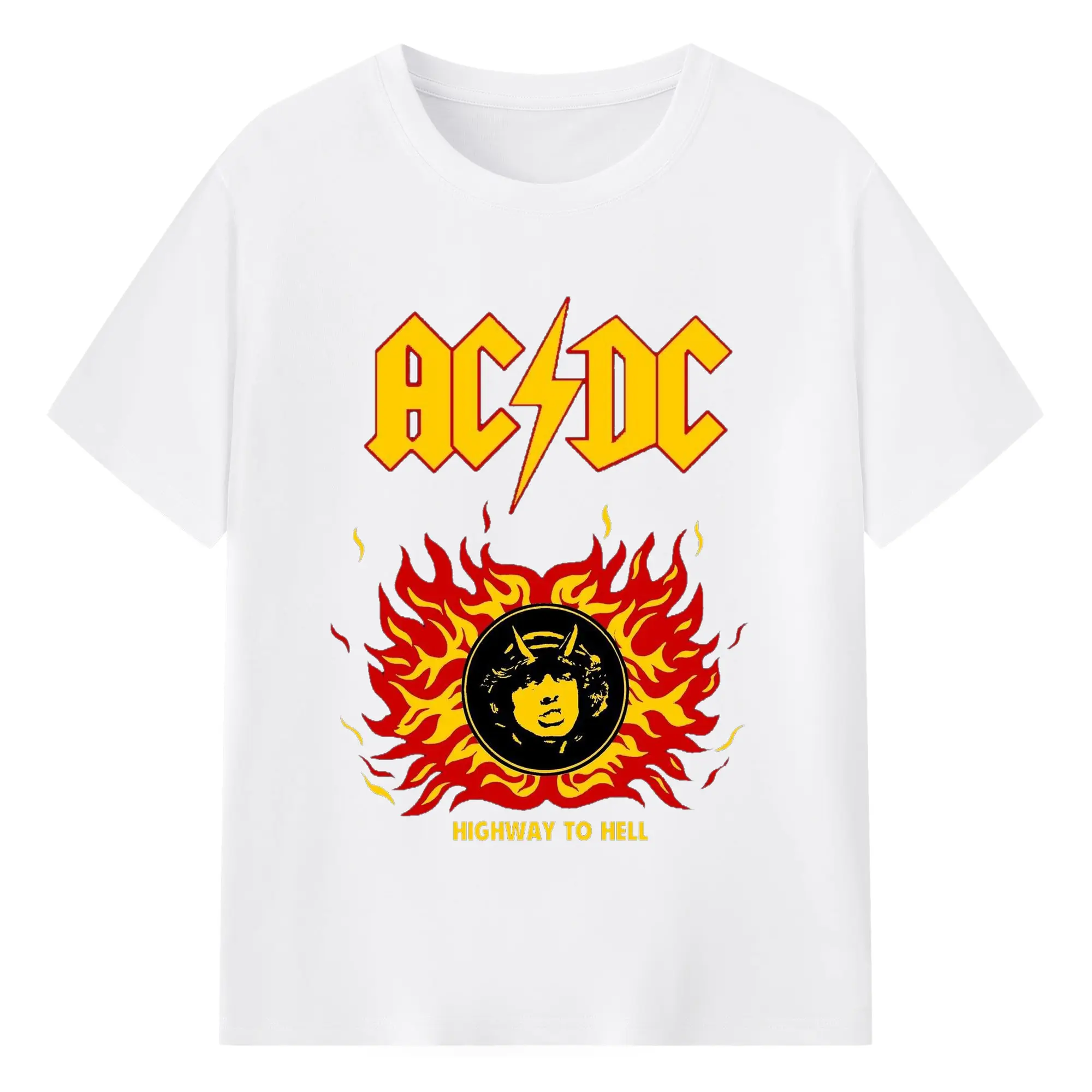 AC/DC Hard Rock “Highway to Hell” DIY - 180g Cotton T-Shirt With Front Heat Transfer Print – Soft, Lightweight, Fitted Design – Comfortable Casual Wear For Sports & Everyday Use