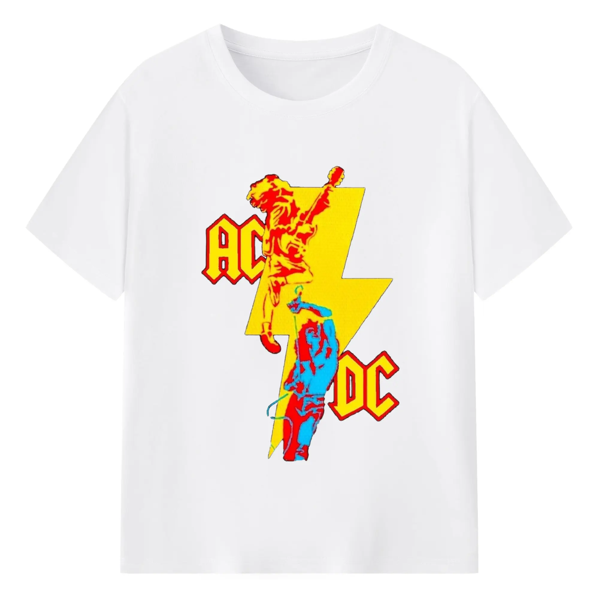 AC/DC Hard Rock Lightning Logo DIY - 180g Cotton T-Shirt With Front Heat Transfer Print – Soft, Lightweight, Fitted Design – Comfortable Casual Wear For Sports & Everyday Use