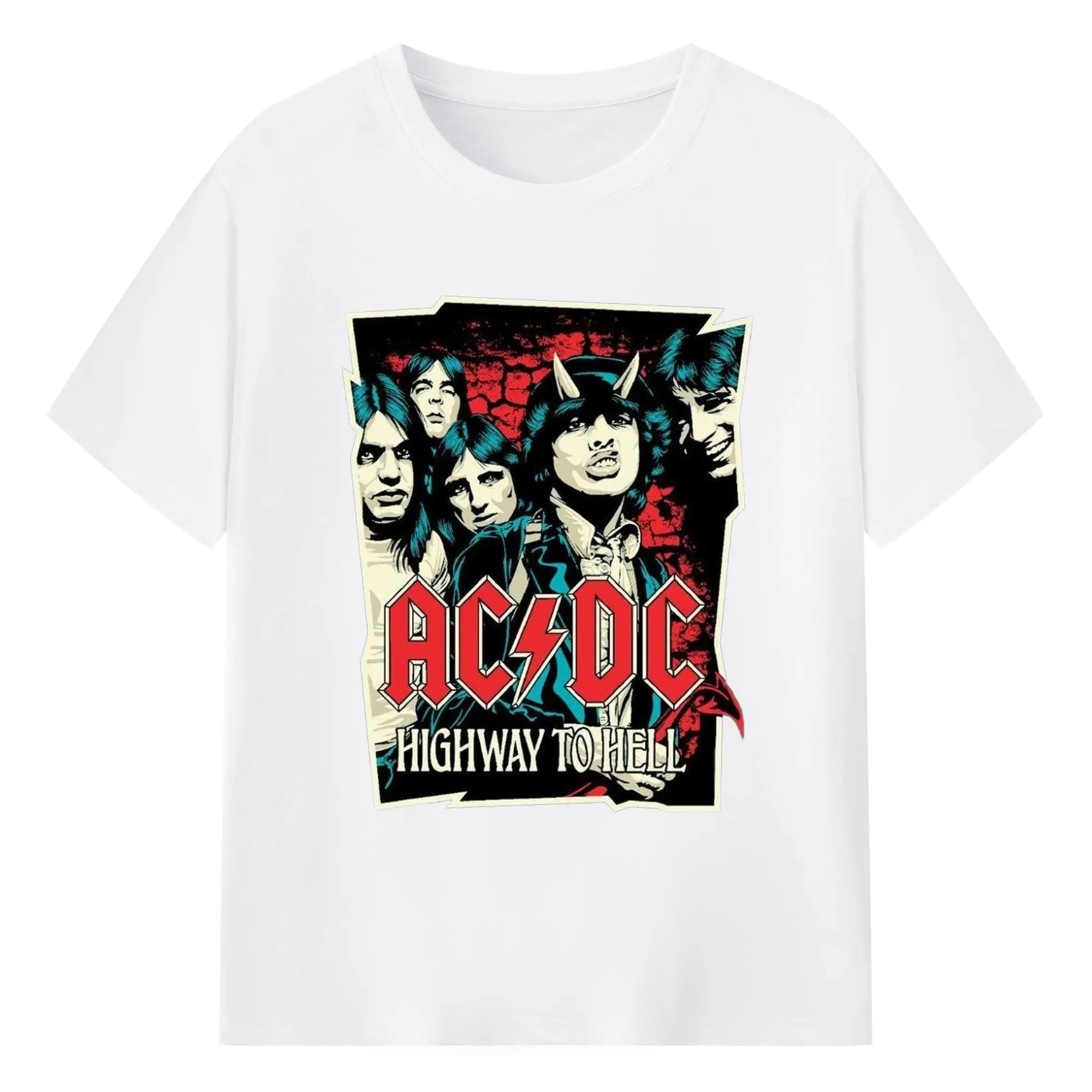 AC/DC Hard Rock “Highway to Hell” Art DIY - 180g Cotton T-Shirt With Front Heat Transfer Print – Soft, Lightweight, Fitted Design – Comfortable Casual Wear For Sports & Everyday Use