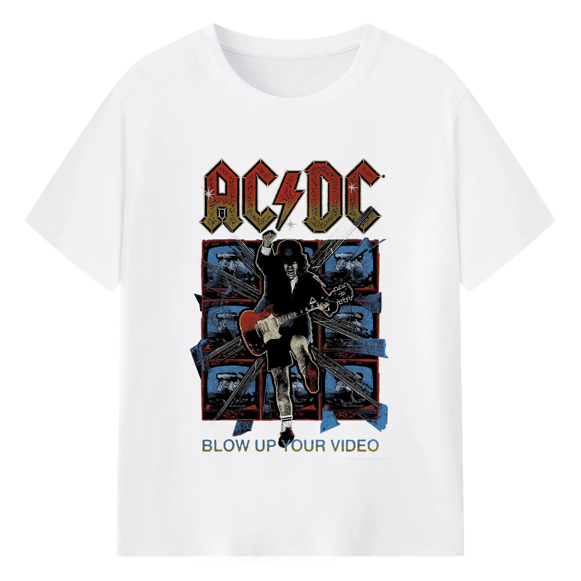 AC/DC Hard Rock “Blow Up Your Video” DIY - 180g Cotton T-Shirt With Front Heat Transfer Print – Soft, Lightweight, Fitted Design – Comfortable Casual Wear For Sports & Everyday Use