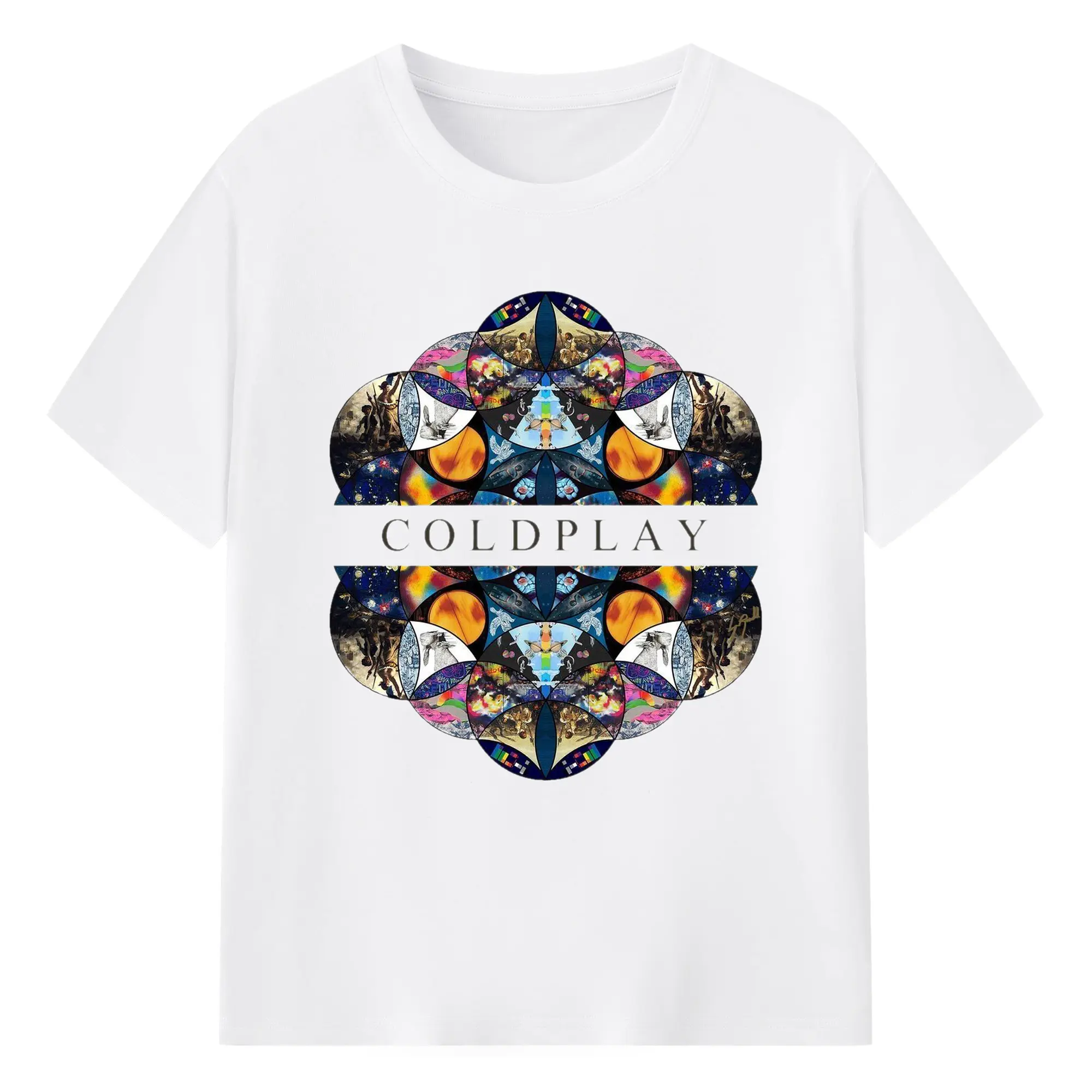 Coldplay Art Rock Symmetrical Collage DIY - 180g Cotton T-Shirt With Front Heat Transfer Print – Soft, Lightweight, Fitted Design – Comfortable Casual Wear For Sports & Everyday Use