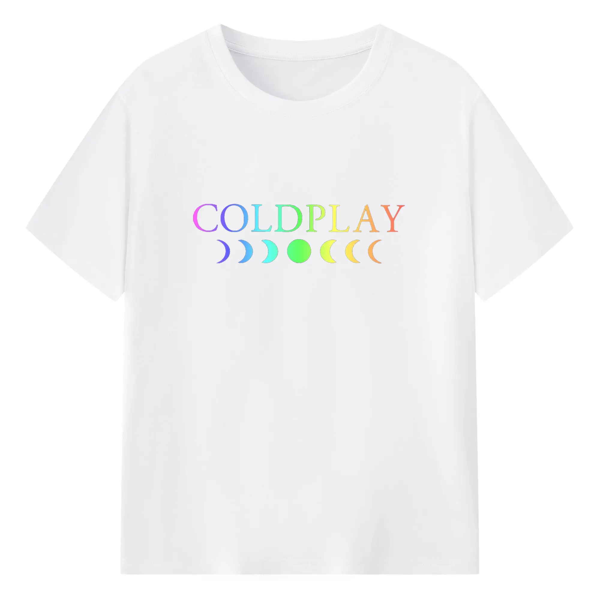 Coldplay Rainbow Moon Phase DIY - 180g Cotton T-Shirt With Front Heat Transfer Print – Soft, Lightweight, Fitted Design – Comfortable Casual Wear For Sports & Everyday Use