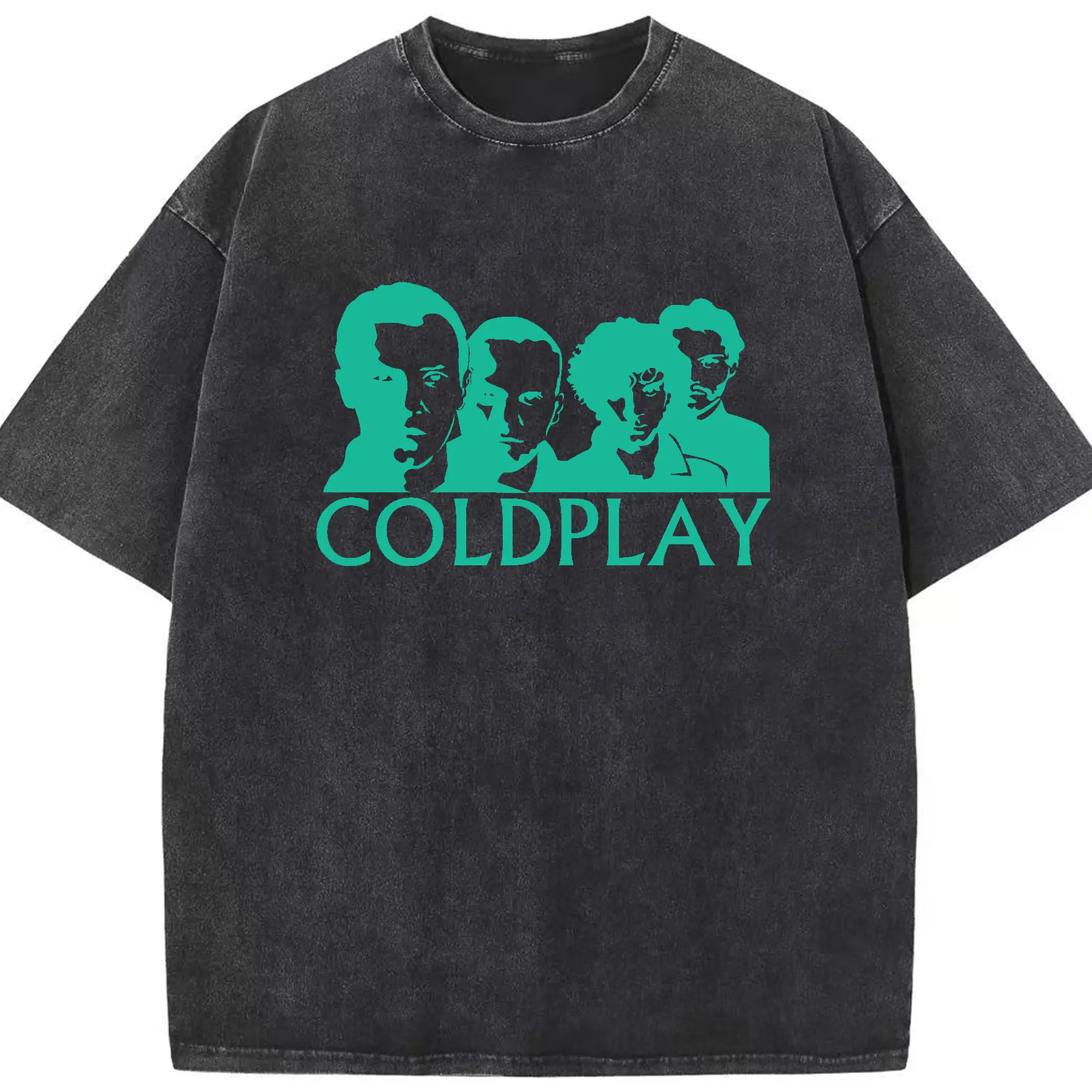 Coldplay Tiffany color Logo DIY - Washed Vintage Look 230g Cotton Oversized T-Shirt With Front Heat Transfer Print – Soft, Lightweight, Stylish Fit – Comfortable Casual Wear For Sports & Everyday Use