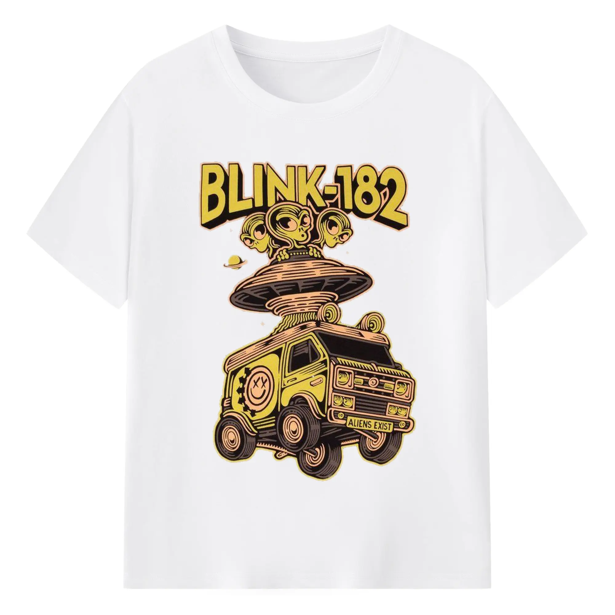 Blink-182 Retro Sci-Fi Alien Punk DIY - 180g Cotton T-Shirt With Front Heat Transfer Print – Soft, Lightweight, Fitted Design – Comfortable Casual Wear For Sports & Everyday Use