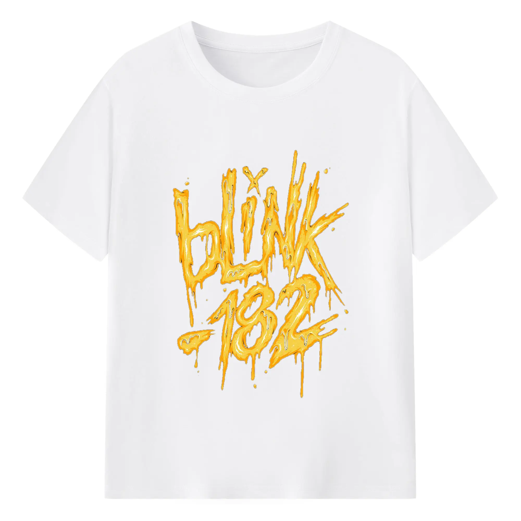 Blink-182 Flowing Liquid Logo DIY - 180g Cotton T-Shirt With Front Heat Transfer Print – Soft, Lightweight, Fitted Design – Comfortable Casual Wear For Sports & Everyday Use
