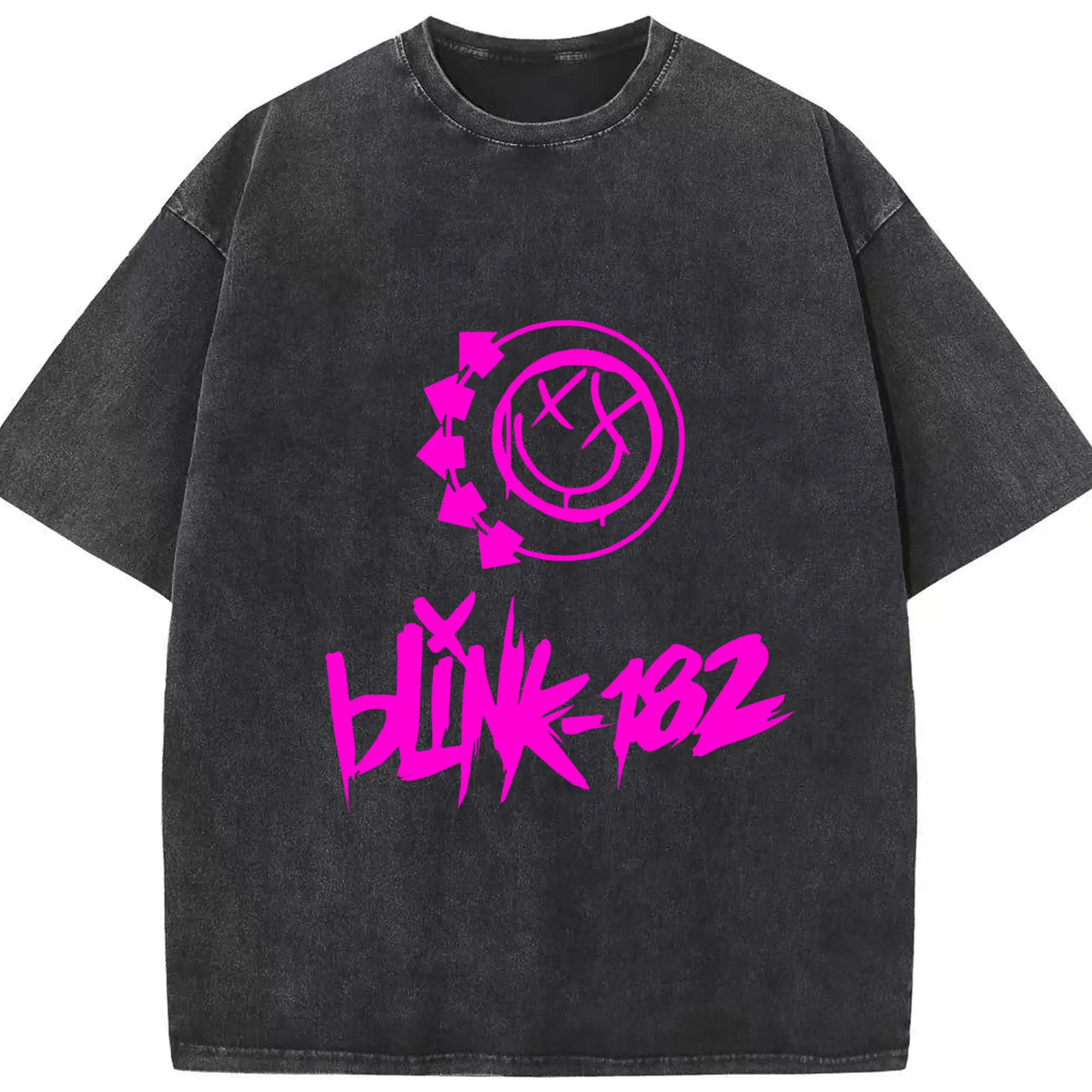 Blink-182 Punk Rock Graffiti Logo DIY - Washed Vintage Look 230g Cotton Oversized T-Shirt With Front Heat Transfer Print – Soft, Lightweight, Stylish Fit – Comfortable Casual Wear For Sports & Everyday Use
