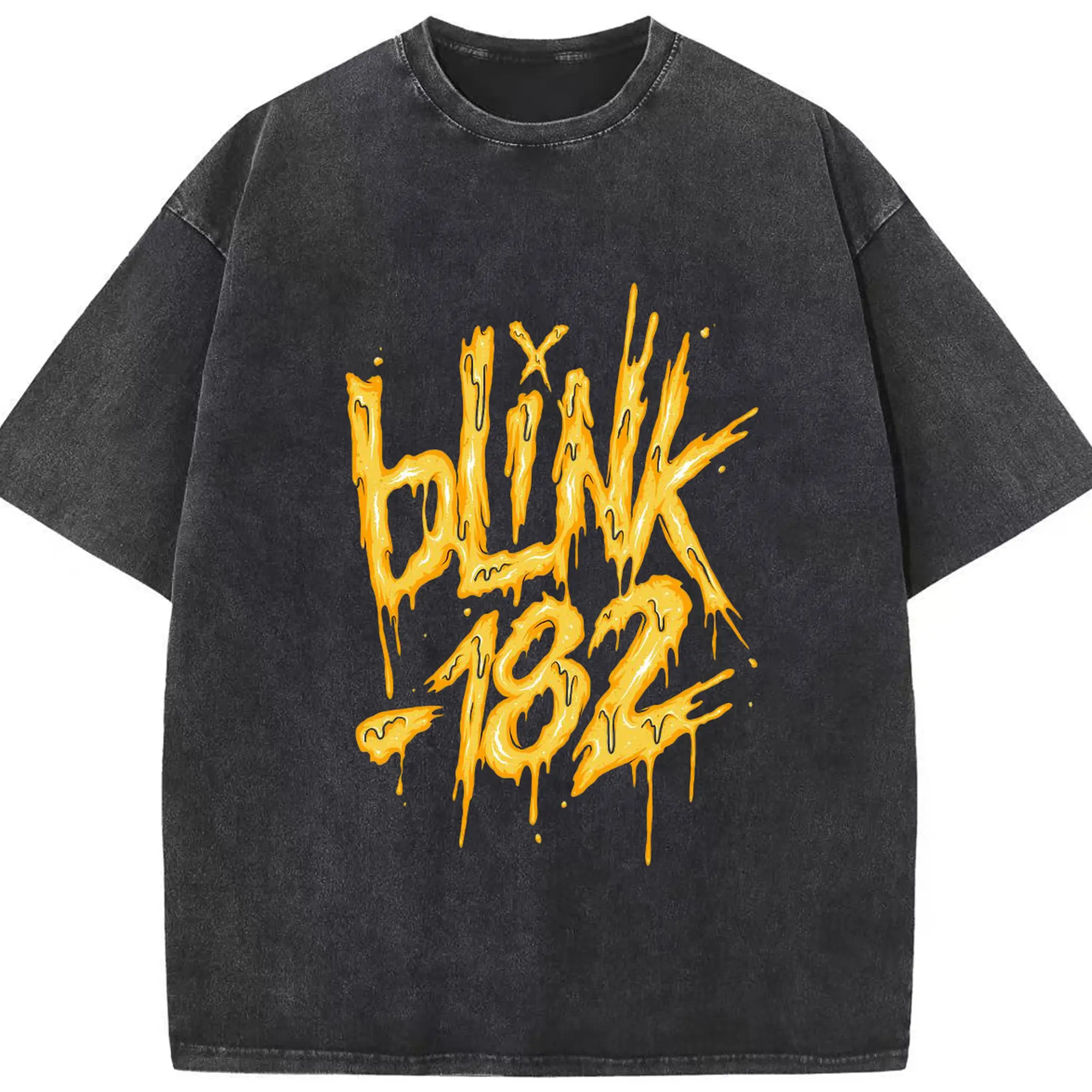 Blink-182 Flowing Liquid Logo DIY - Washed Vintage Look 230g Cotton Oversized T-Shirt With Front Heat Transfer Print – Soft, Lightweight, Stylish Fit – Comfortable Casual Wear For Sports & Everyday Use
