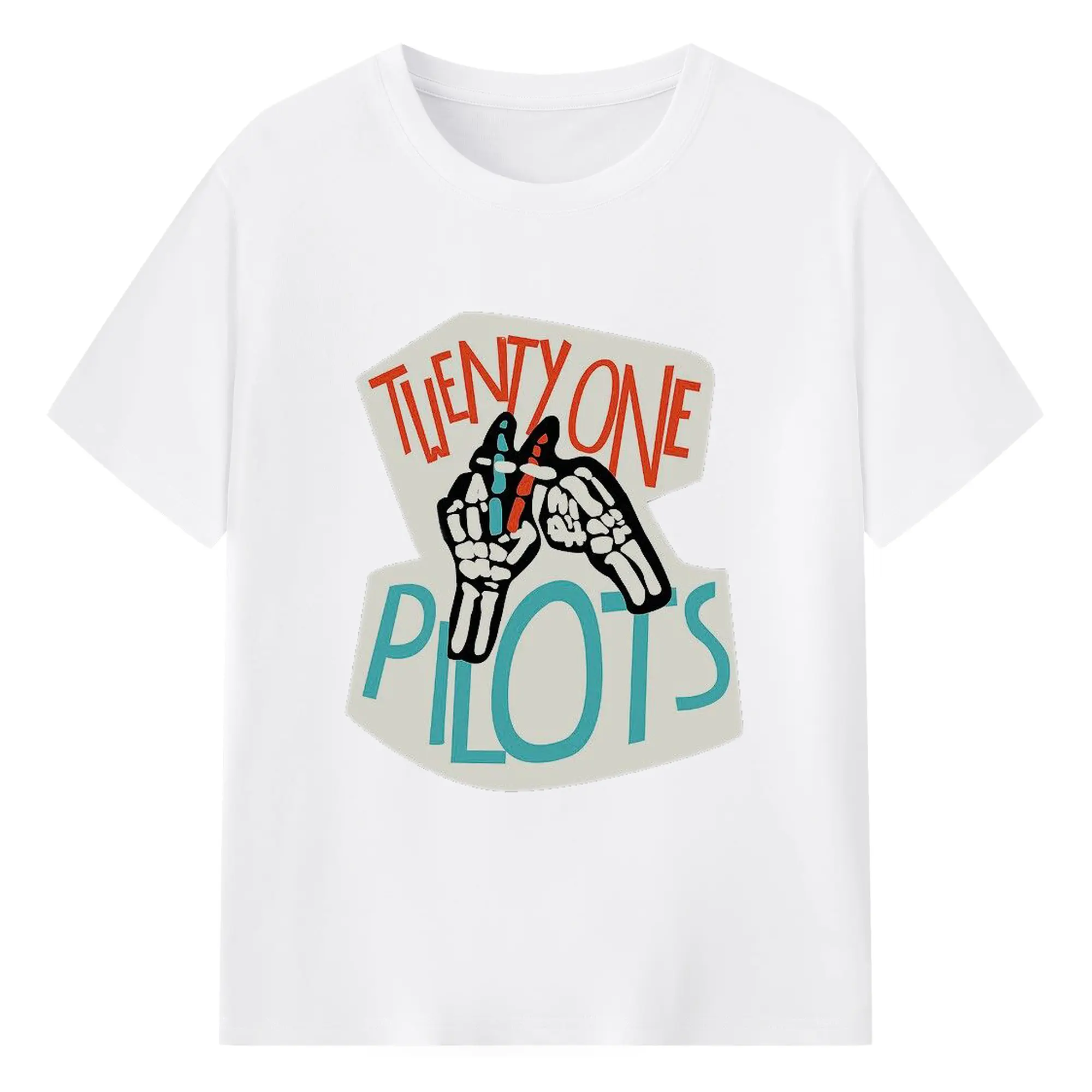 Twenty One Pilots Skeleton Hands Logo DIY - 180g Cotton T-Shirt With Front Heat Transfer Print – Soft, Lightweight, Fitted Design – Comfortable Casual Wear For Sports & Everyday Use