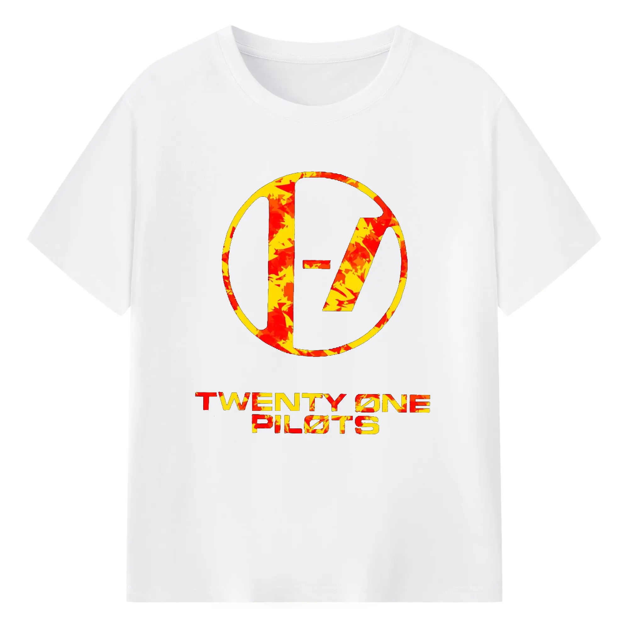 Twenty One Pilots Flame Texture Rock DIY - 180g Cotton T-Shirt With Front Heat Transfer Print – Soft, Lightweight, Fitted Design – Comfortable Casual Wear For Sports & Everyday Use