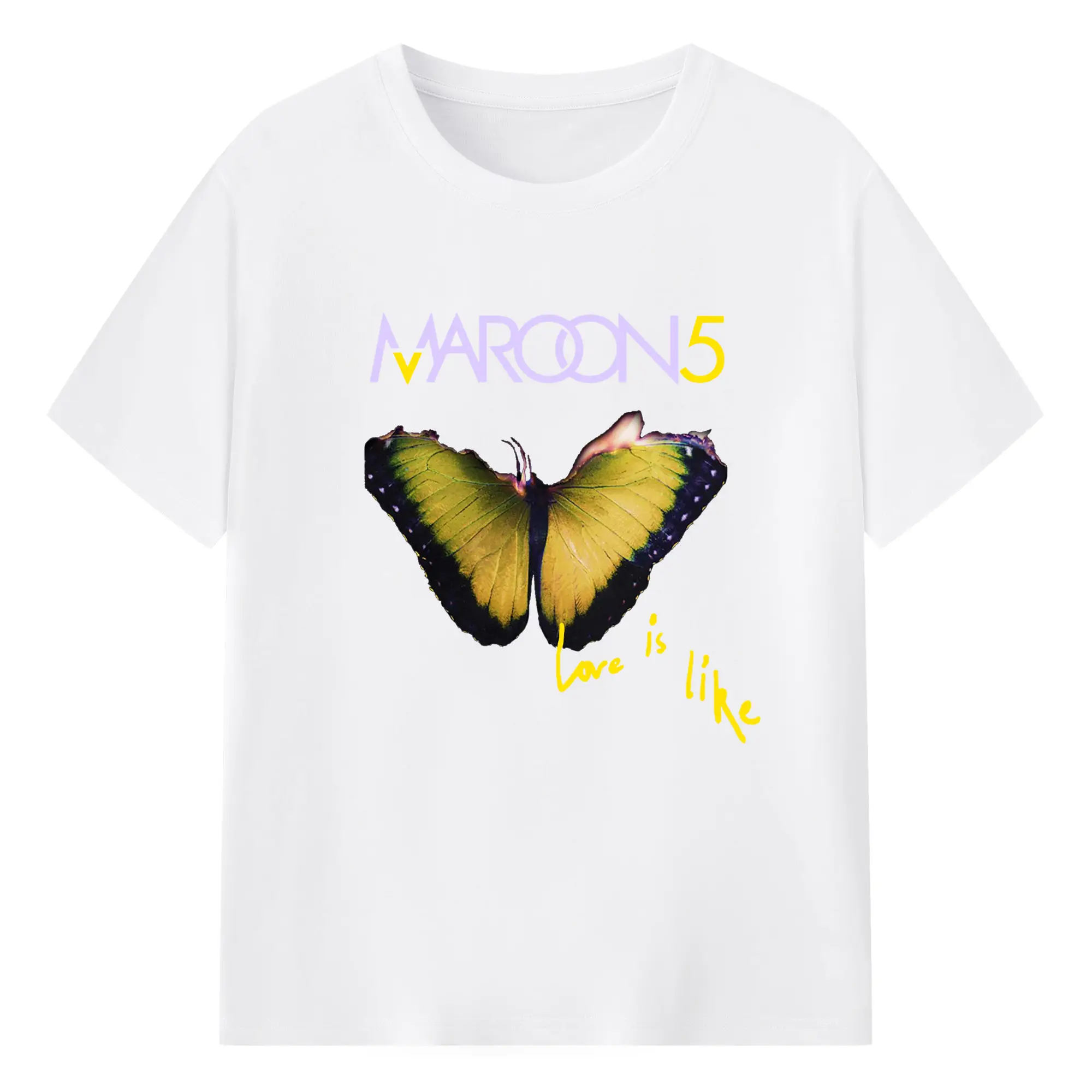 Maroon 5 Romantic Butterfly DIY - 180g Cotton T-Shirt With Front Heat Transfer Print – Soft, Lightweight, Fitted Design – Comfortable Casual Wear For Sports & Everyday Use