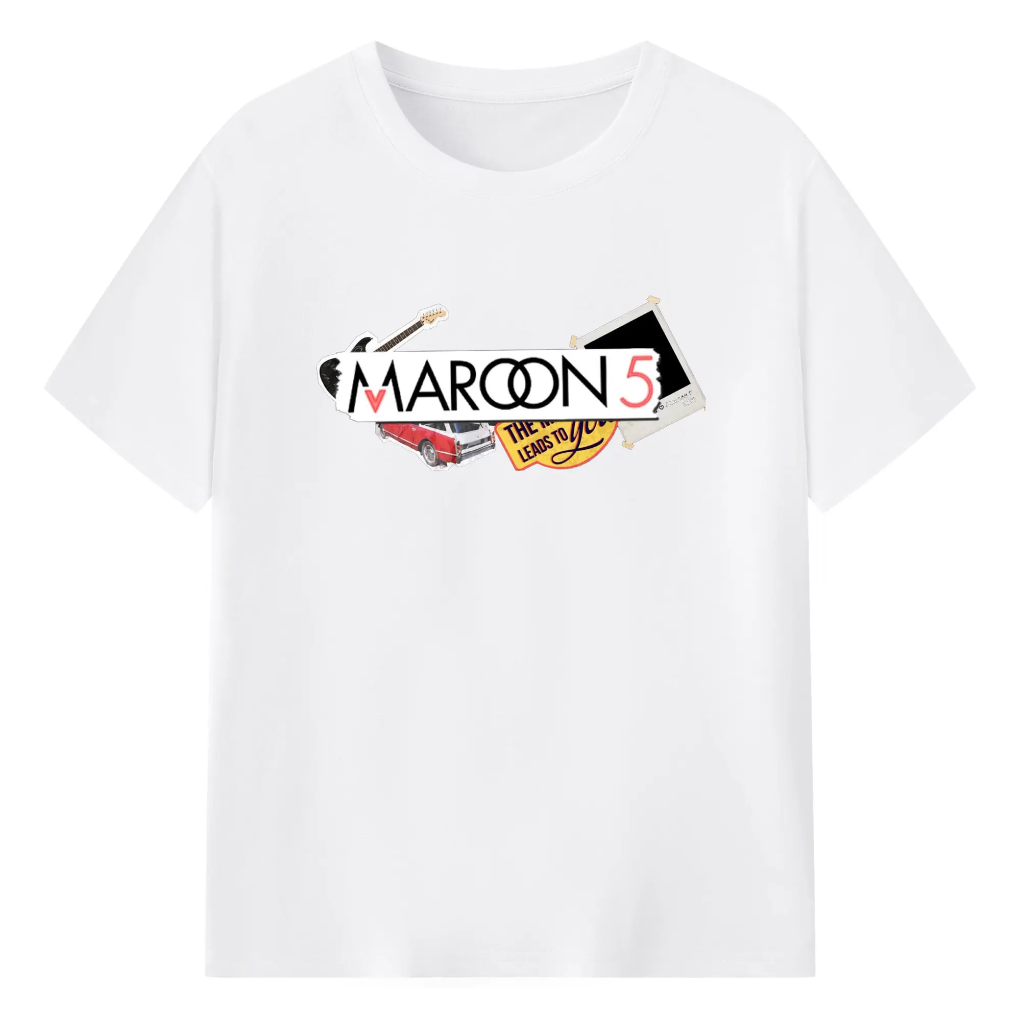 Maroon 5 Vintage Collage Pop Rock DIY - 180g Cotton T-Shirt With Front Heat Transfer Print – Soft, Lightweight, Fitted Design – Comfortable Casual Wear For Sports & Everyday Use