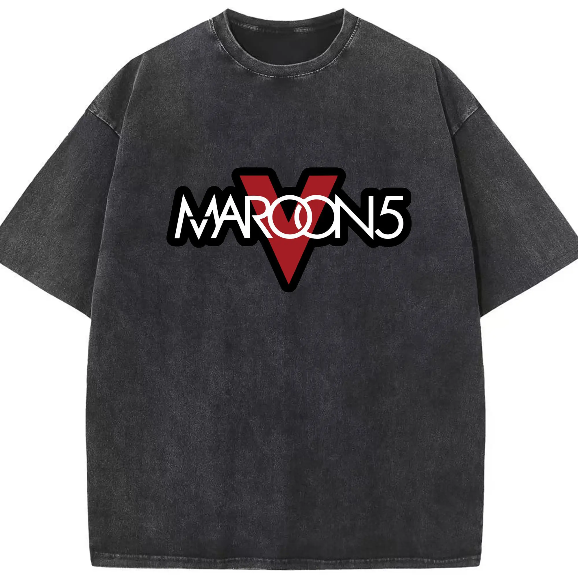 Maroon 5 Classic Logo DIY - Washed Vintage Look 230g Cotton Oversized T-Shirt With Front Heat Transfer Print – Soft, Lightweight, Stylish Fit – Comfortable Casual Wear For Sports & Everyday Use