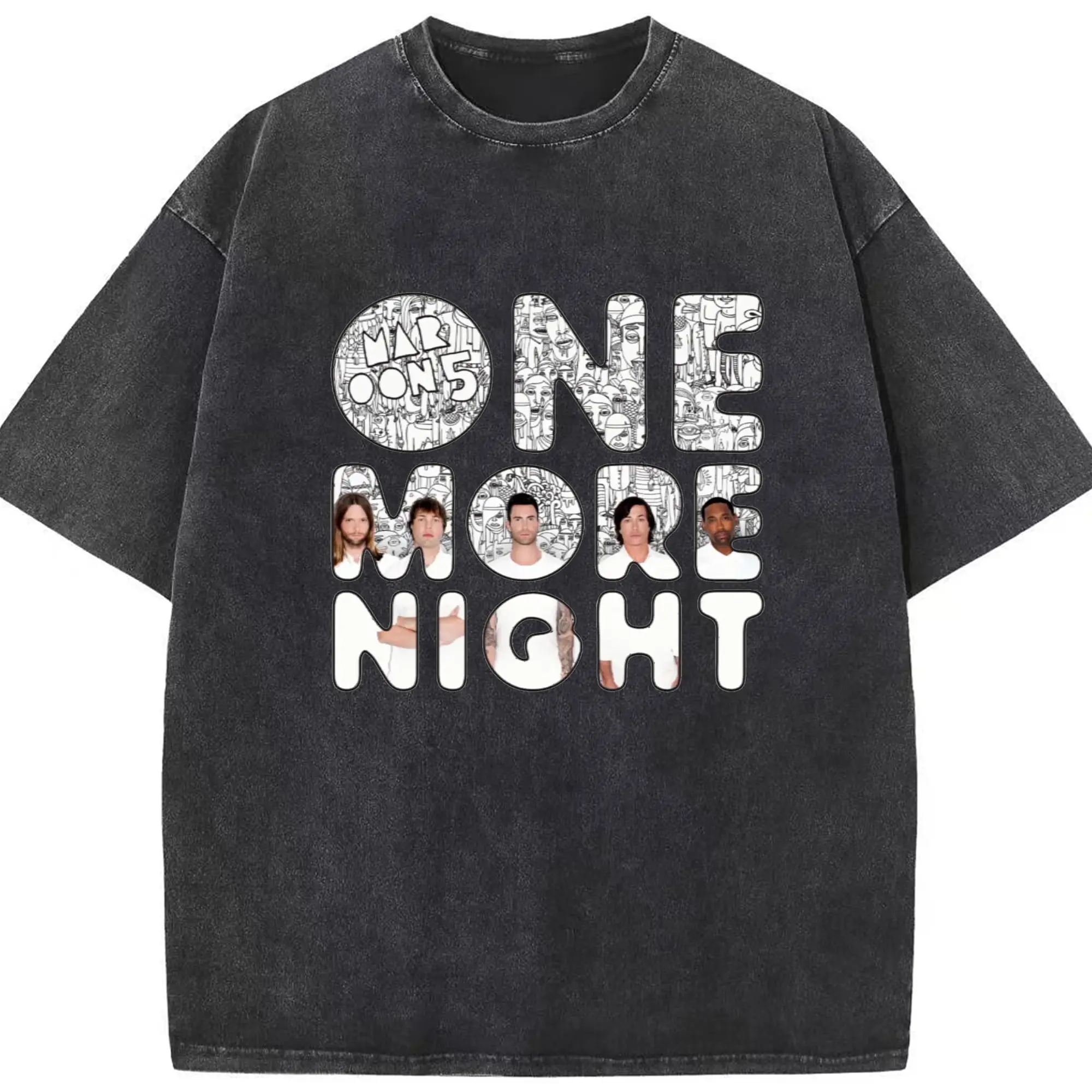 Maroon 5《One More Night》DIY - Washed Vintage Look 230g Cotton Oversized T-Shirt With Front Heat Transfer Print – Soft, Lightweight, Stylish Fit – Comfortable Casual Wear For Sports & Everyday Use
