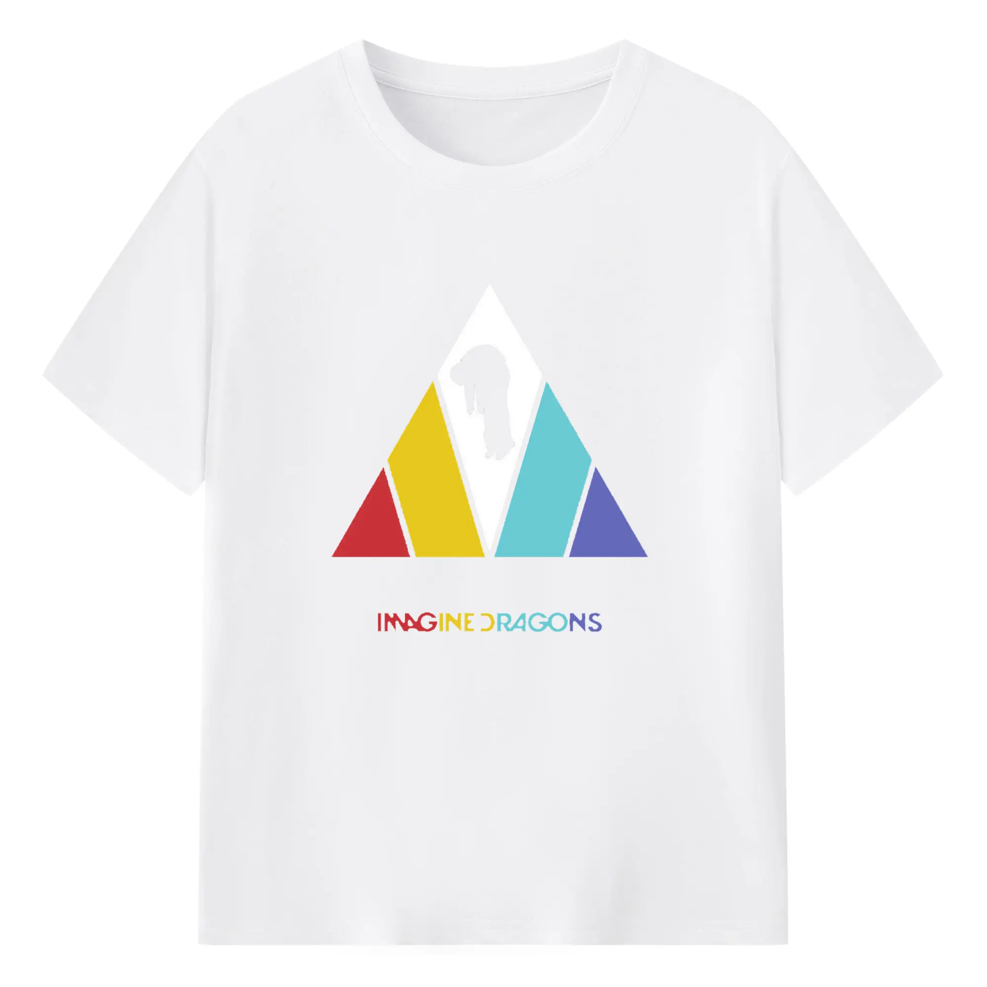 Imagine Dragons Colorful Geometric DIY - 180g Cotton T-Shirt With Front Heat Transfer Print – Soft, Lightweight, Fitted Design – Comfortable Casual Wear For Sports & Everyday Use