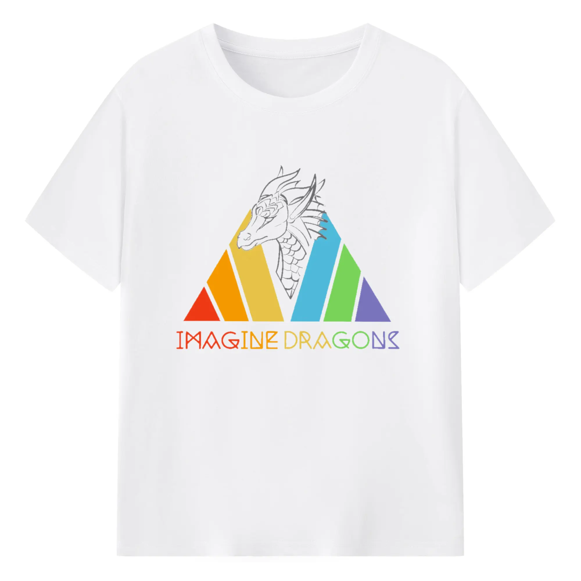 Imagine Dragons Rainbow Dragon DIY - 180g Cotton T-Shirt With Front Heat Transfer Print – Soft, Lightweight, Fitted Design – Comfortable Casual Wear For Sports & Everyday Use