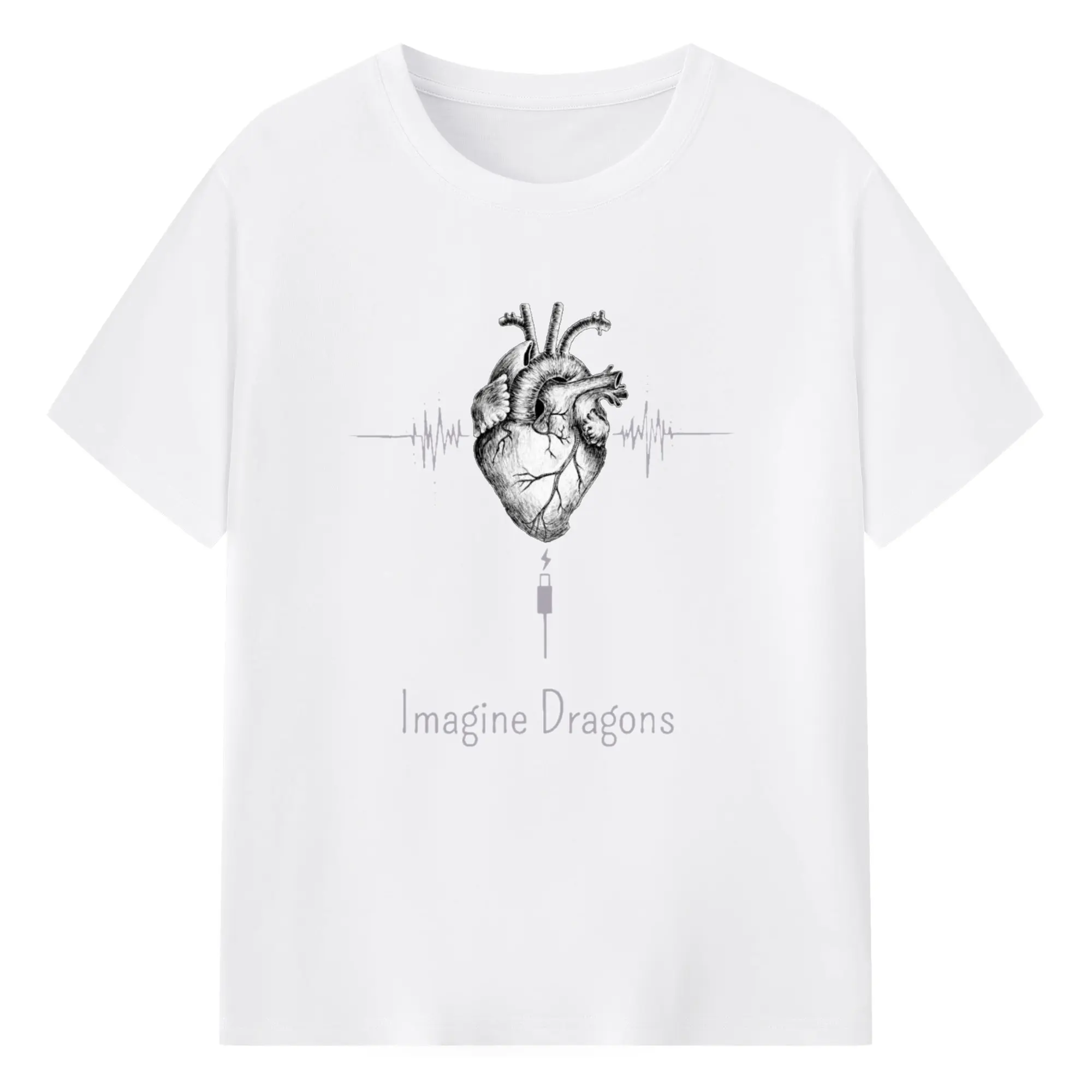 Imagine Dragons Anatomical Heart Music Pulse DIY - 180g Cotton T-Shirt With Front Heat Transfer Print – Soft, Lightweight, Fitted Design – Comfortable Casual Wear For Sports & Everyday Use
