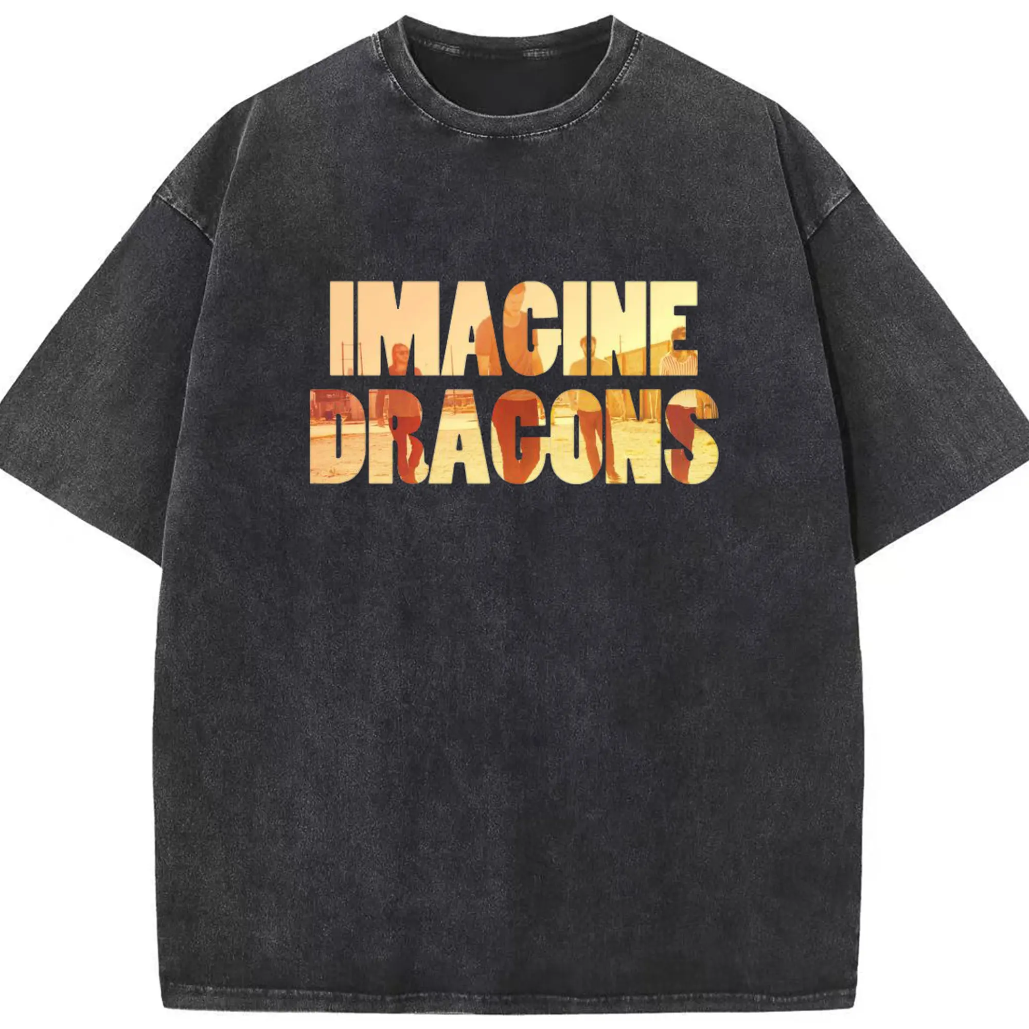Imagine Dragons Vintage Photo Logo DIY - Washed Vintage Look 230g Cotton Oversized T-Shirt With Front Heat Transfer Print – Soft, Lightweight, Stylish Fit – Comfortable Casual Wear For Sports & Everyday Use