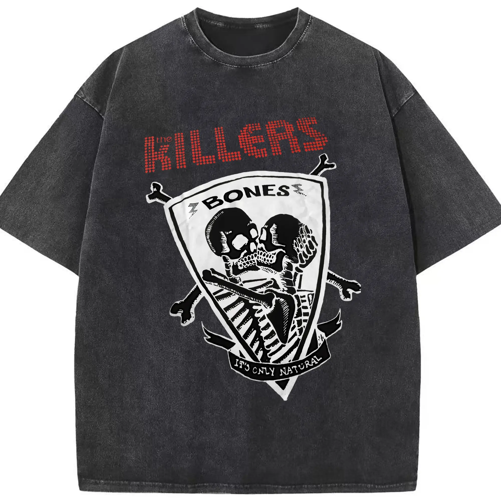 The Killers Punk Rock Bones Skeleton DIY - Washed Vintage Look 230g Cotton Oversized T-Shirt With Front Heat Transfer Print – Soft, Lightweight, Stylish Fit – Comfortable Casual Wear For Sports & Everyday Use