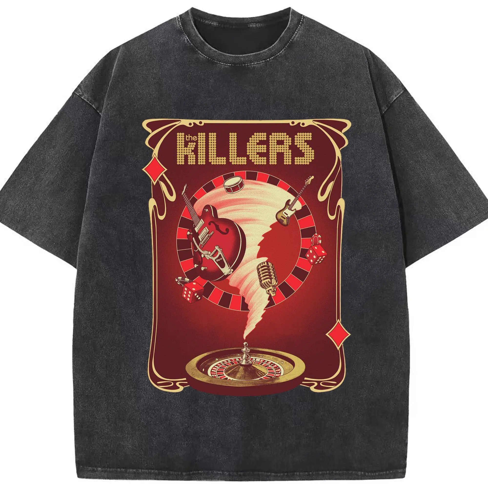 The Killers Vintage Casino Rock DIY - Washed Vintage Look 230g Cotton Oversized T-Shirt With Front Heat Transfer Print – Soft, Lightweight, Stylish Fit – Comfortable Casual Wear For Sports & Everyday Use