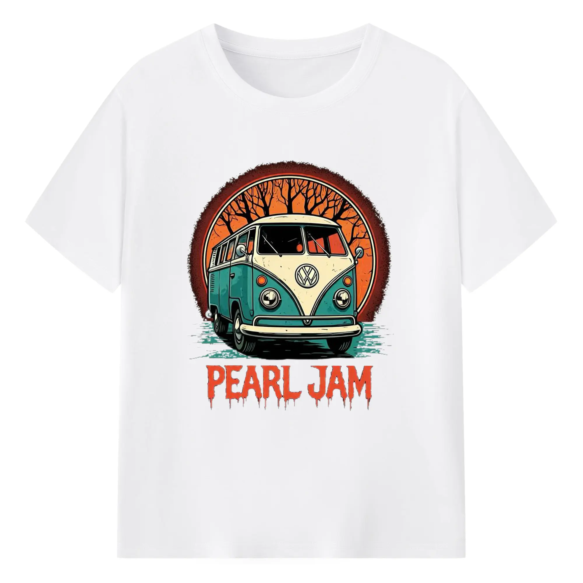 Pearl Jam Vintage Hippie Van DIY - 180g Cotton T-Shirt With Front Heat Transfer Print – Soft, Lightweight, Fitted Design – Comfortable Casual Wear For Sports & Everyday Use