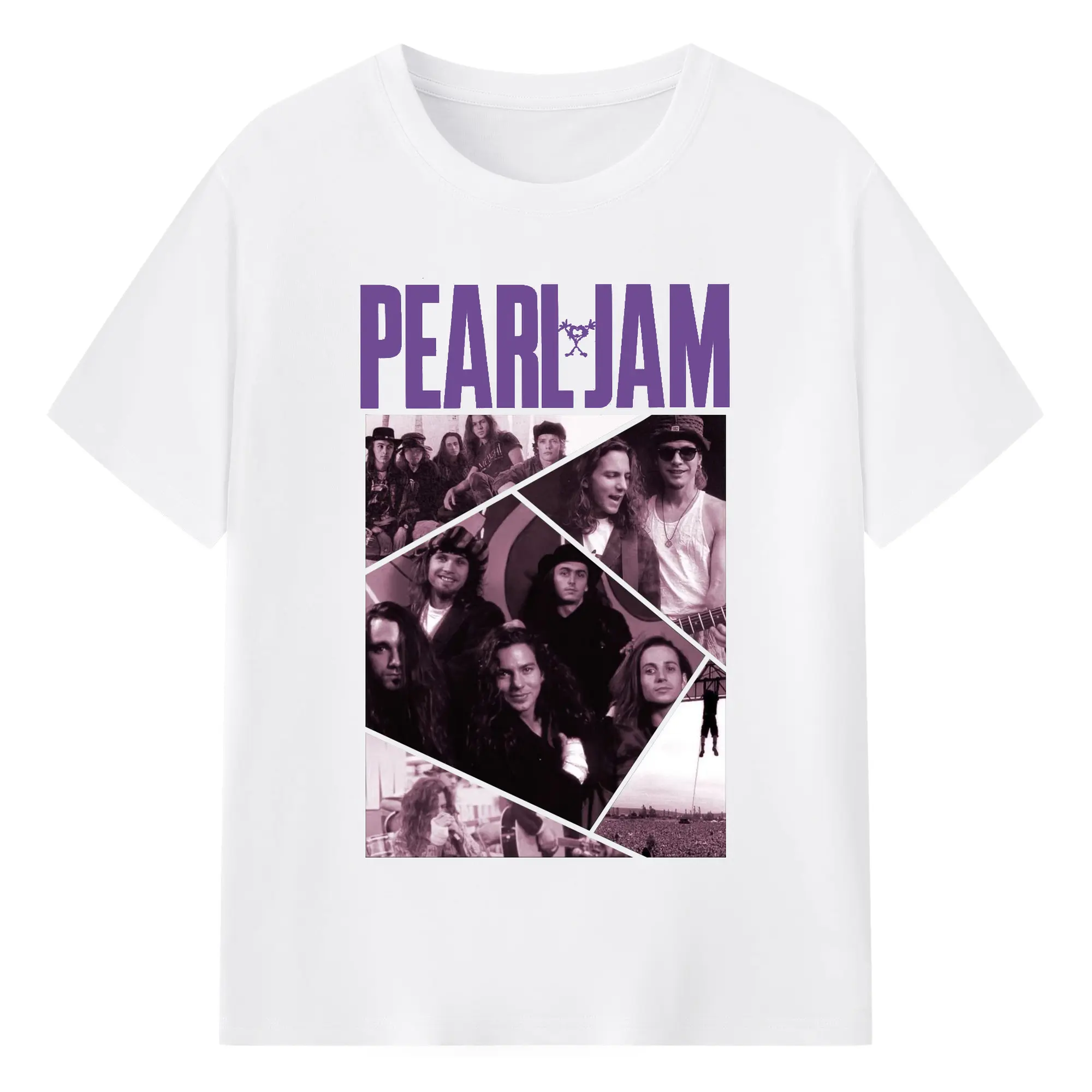 Pearl Jam Vintage Grunge Rock Collage DIY - 180g Cotton T-Shirt With Front Heat Transfer Print – Soft, Lightweight, Fitted Design – Comfortable Casual Wear For Sports & Everyday Use