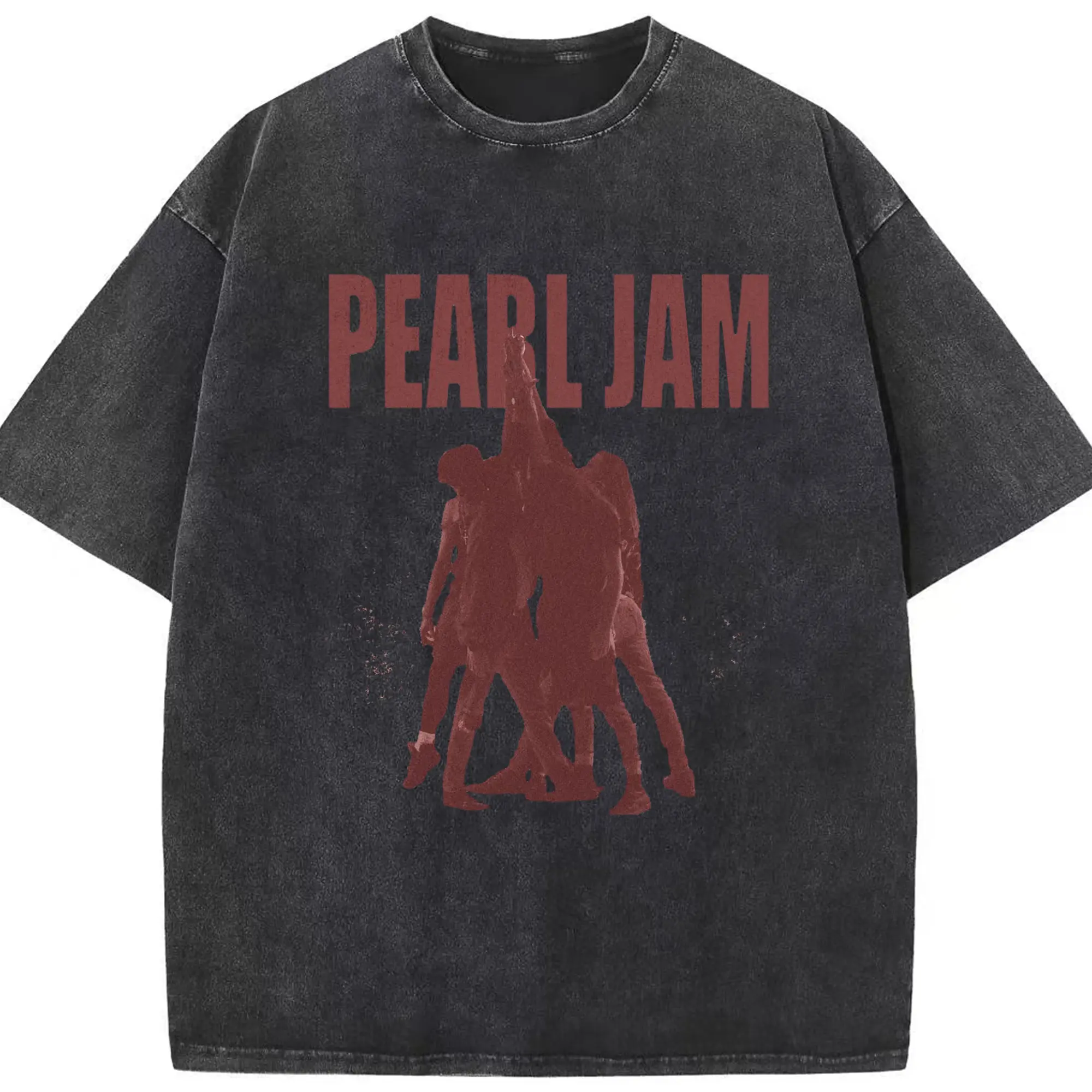 Pearl Jam Grunge Rock Band Silhouette DIY - Washed Vintage Look 230g Cotton Oversized T-Shirt With Front Heat Transfer Print – Soft, Lightweight, Stylish Fit – Comfortable Casual Wear For Sports & Everyday Use