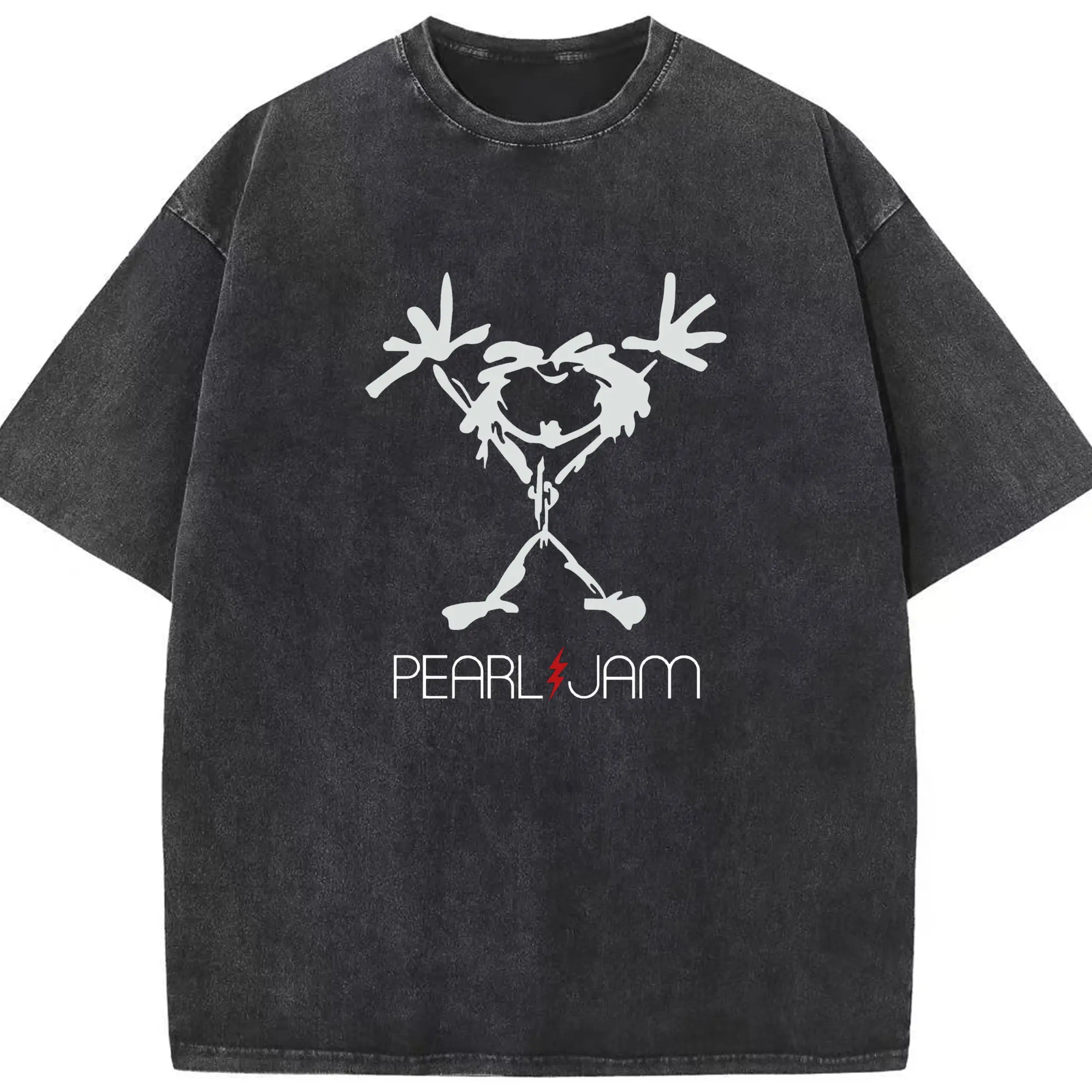 Rock Pearl Jam Lightning Logo DIY - Washed Vintage Look 230g Cotton Oversized T-Shirt With Front Heat Transfer Print – Soft, Lightweight, Stylish Fit – Comfortable Casual Wear For Sports & Everyday Use