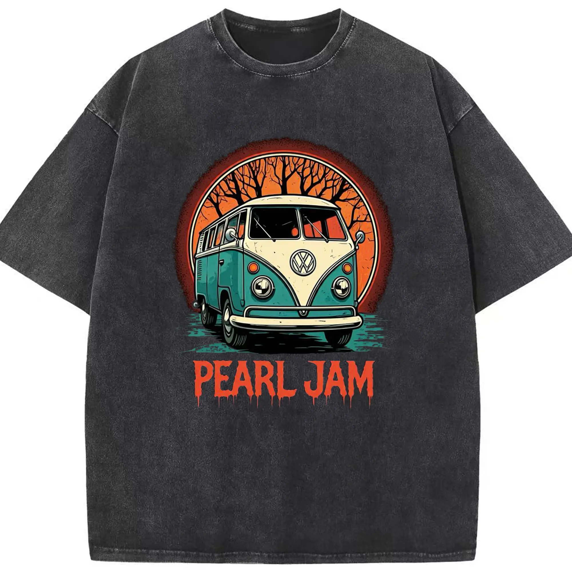 Pearl Jam Vintage Hippie Van DIY - Washed Vintage Look 230g Cotton Oversized T-Shirt With Front Heat Transfer Print – Soft, Lightweight, Stylish Fit – Comfortable Casual Wear For Sports & Everyday Use