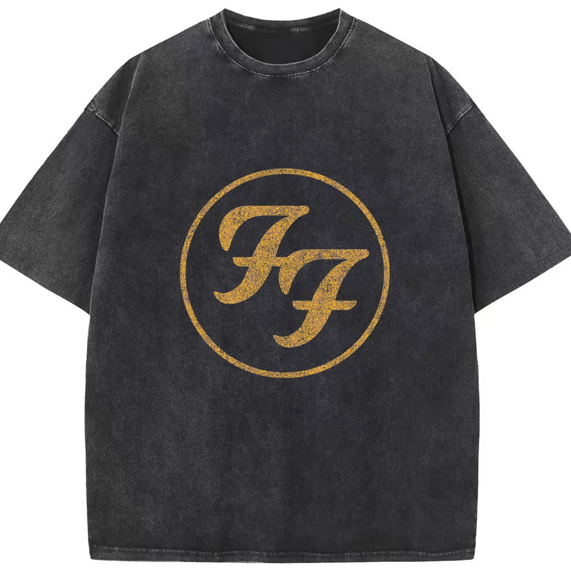 Foo Fighters Glitter Classic Rock DIY - Washed Vintage Look 230g Cotton Oversized T-Shirt With Front Heat Transfer Print – Soft, Lightweight, Stylish Fit – Comfortable Casual Wear For Sports & Everyday Use