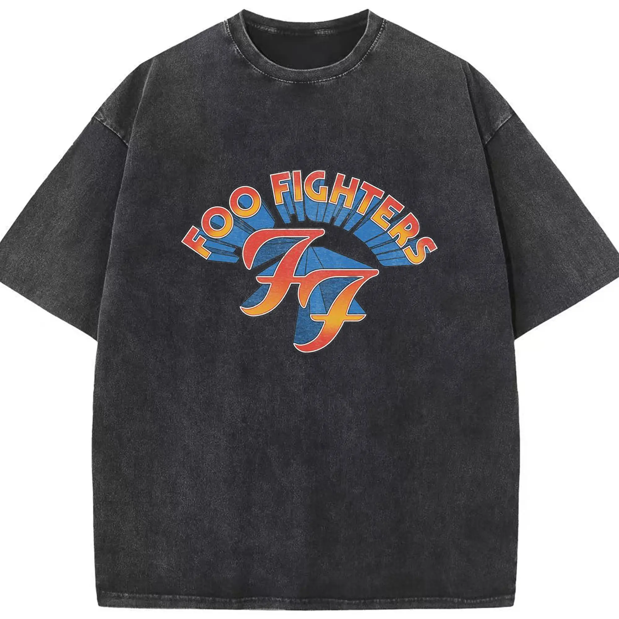 Foo Fighters Vintage Comic Rock DIY - Washed Vintage Look 230g Cotton Oversized T-Shirt With Front Heat Transfer Print – Soft, Lightweight, Stylish Fit – Comfortable Casual Wear For Sports & Everyday Use