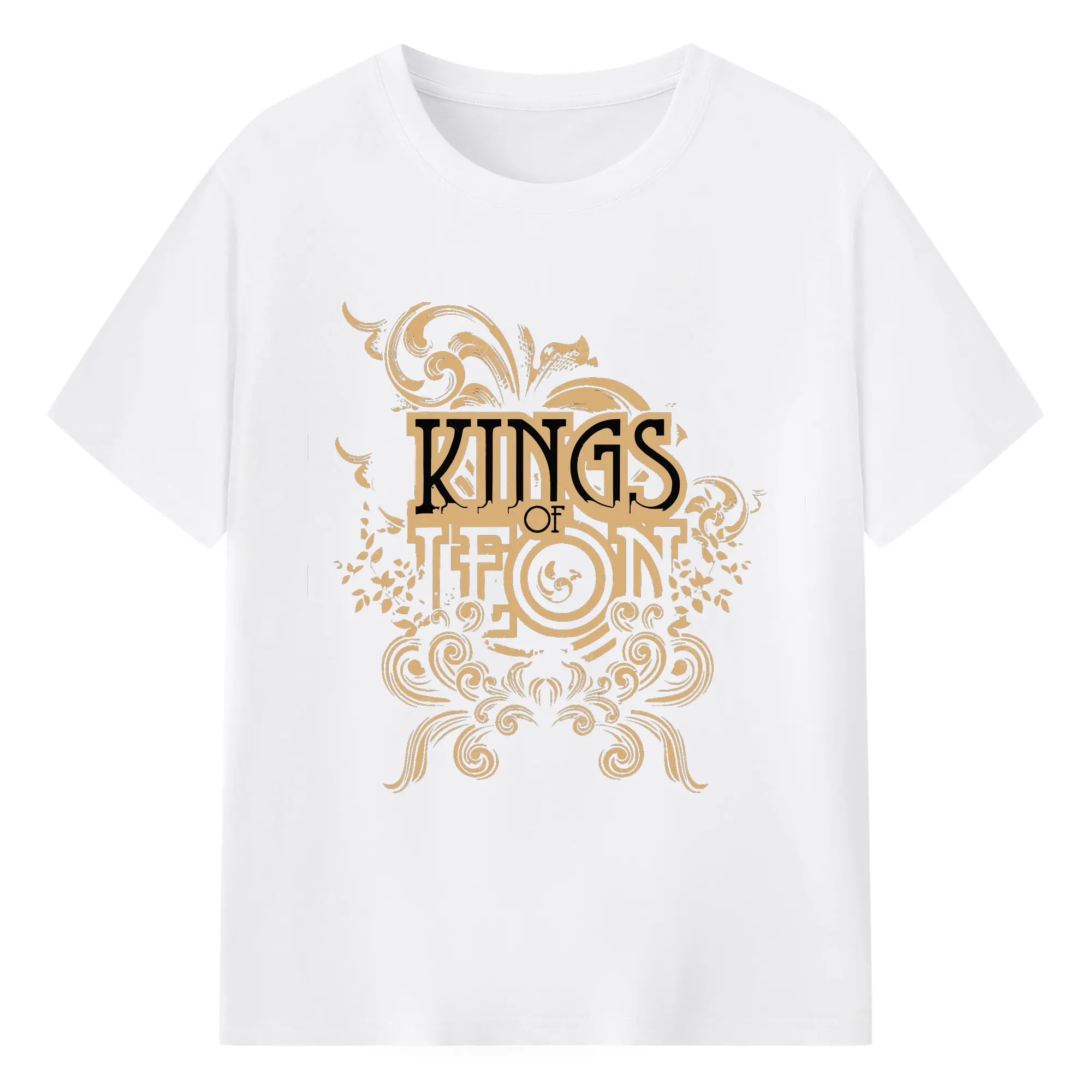 Kings of Leon Vintage Ornate Rock DIY - 180g Cotton T-Shirt With Front Heat Transfer Print – Soft, Lightweight, Fitted Design – Comfortable Casual Wear For Sports & Everyday Use