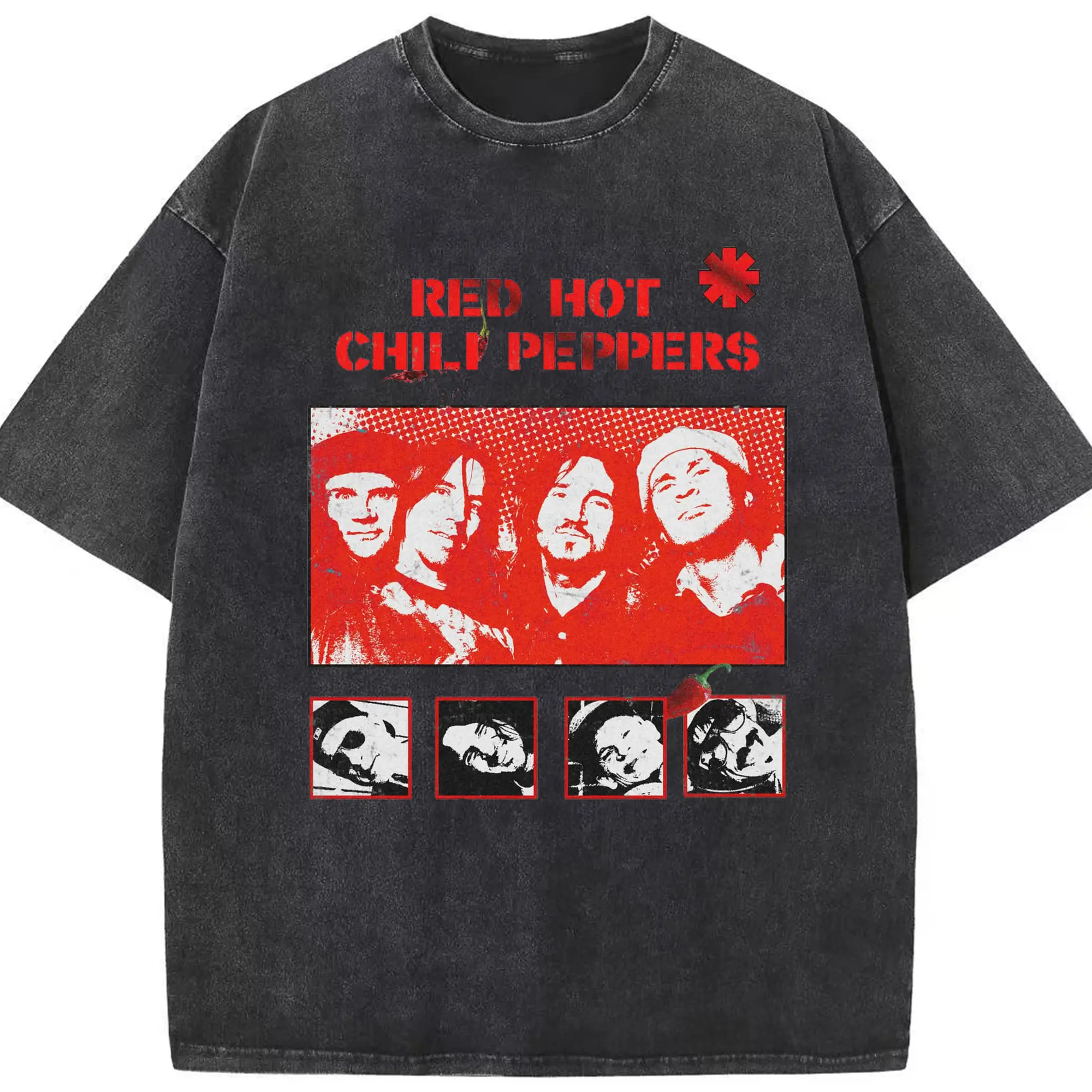 Red Hot Chili Peppers Vintage Pop Art DIY - Washed Vintage Look 230g Cotton Oversized T-Shirt With Front Heat Transfer Print – Soft, Lightweight, Stylish Fit – Comfortable Casual Wear For Sports & Everyday Use