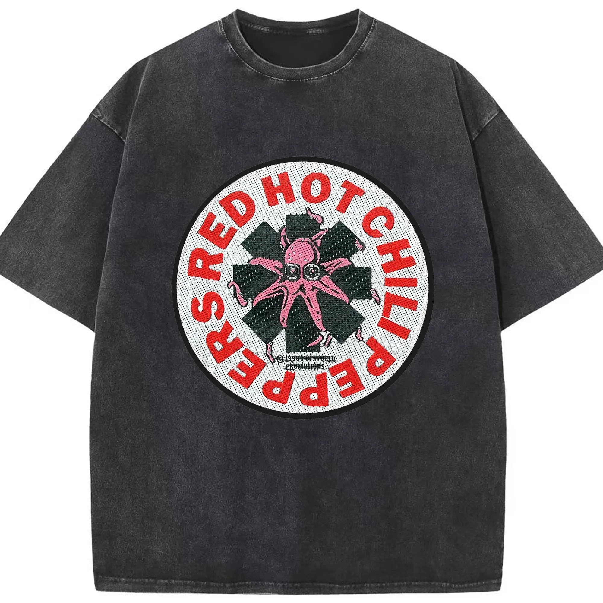 Red Hot Chili Peppers Pink Octopus Logo DIY - Washed Vintage Look 230g Cotton Oversized T-Shirt With Front Heat Transfer Print – Soft, Lightweight, Stylish Fit – Comfortable Casual Wear For Sports & Everyday Use