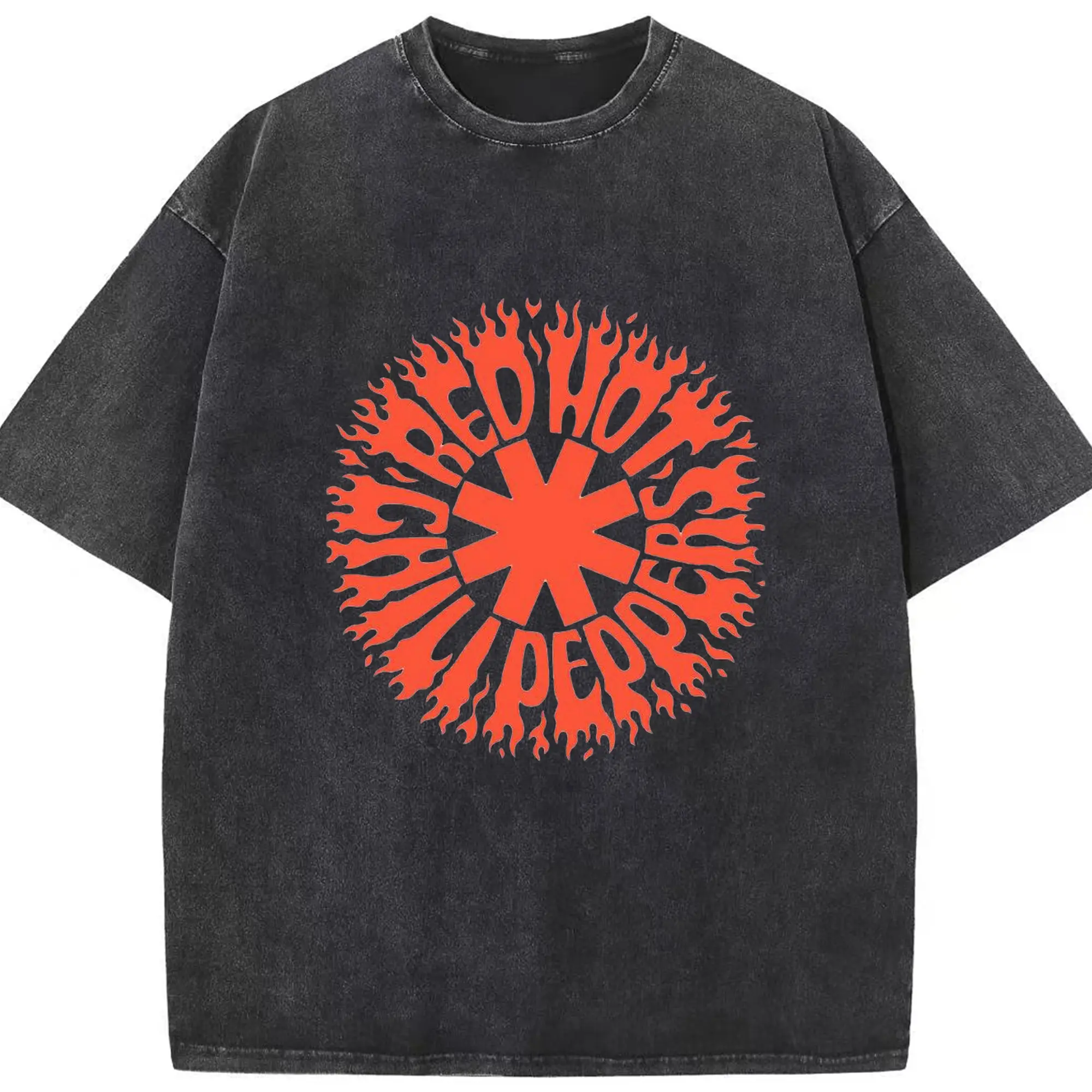 Red Hot Chili Peppers Flame Logo DIY - Washed Vintage Look 230g Cotton Oversized T-Shirt With Front Heat Transfer Print – Soft, Lightweight, Stylish Fit – Comfortable Casual Wear For Sports & Everyday Use