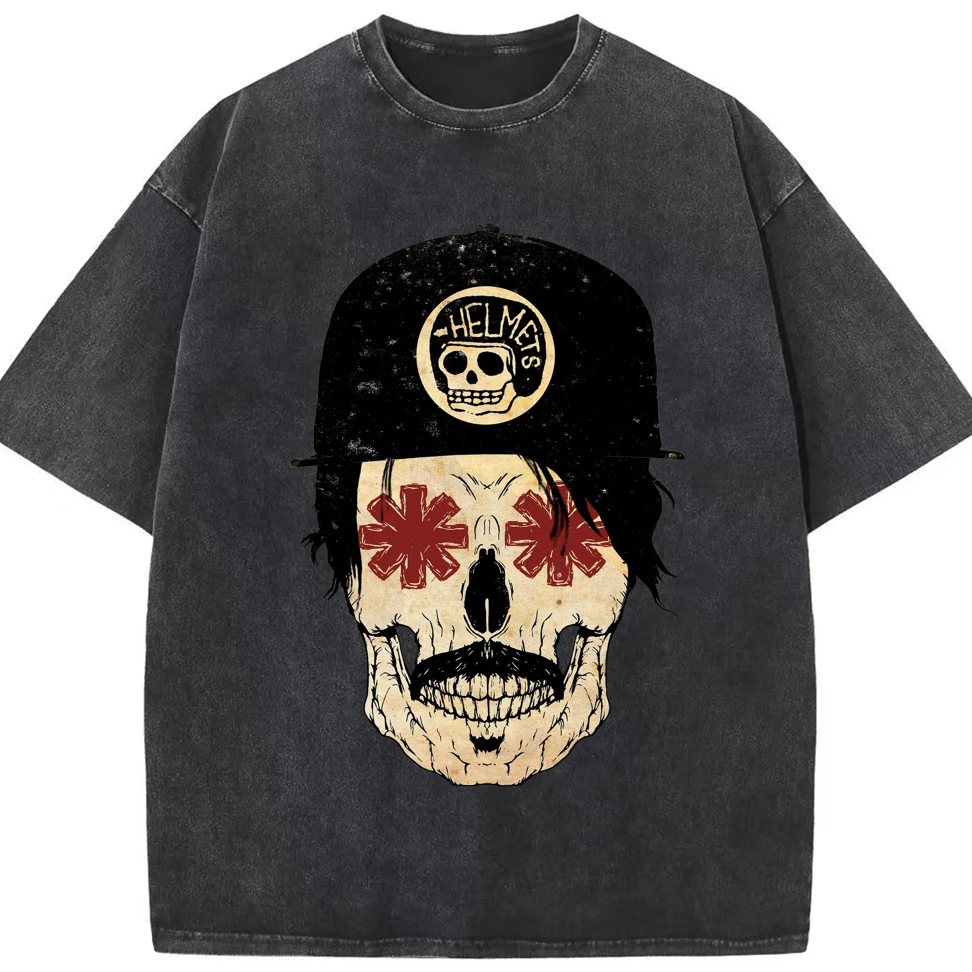 Red Hot Chili Peppers Motorcycle Skull DIY - Washed Vintage Look 230g Cotton Oversized T-Shirt With Front Heat Transfer Print – Soft, Lightweight, Stylish Fit – Comfortable Casual Wear For Sports & Everyday Use