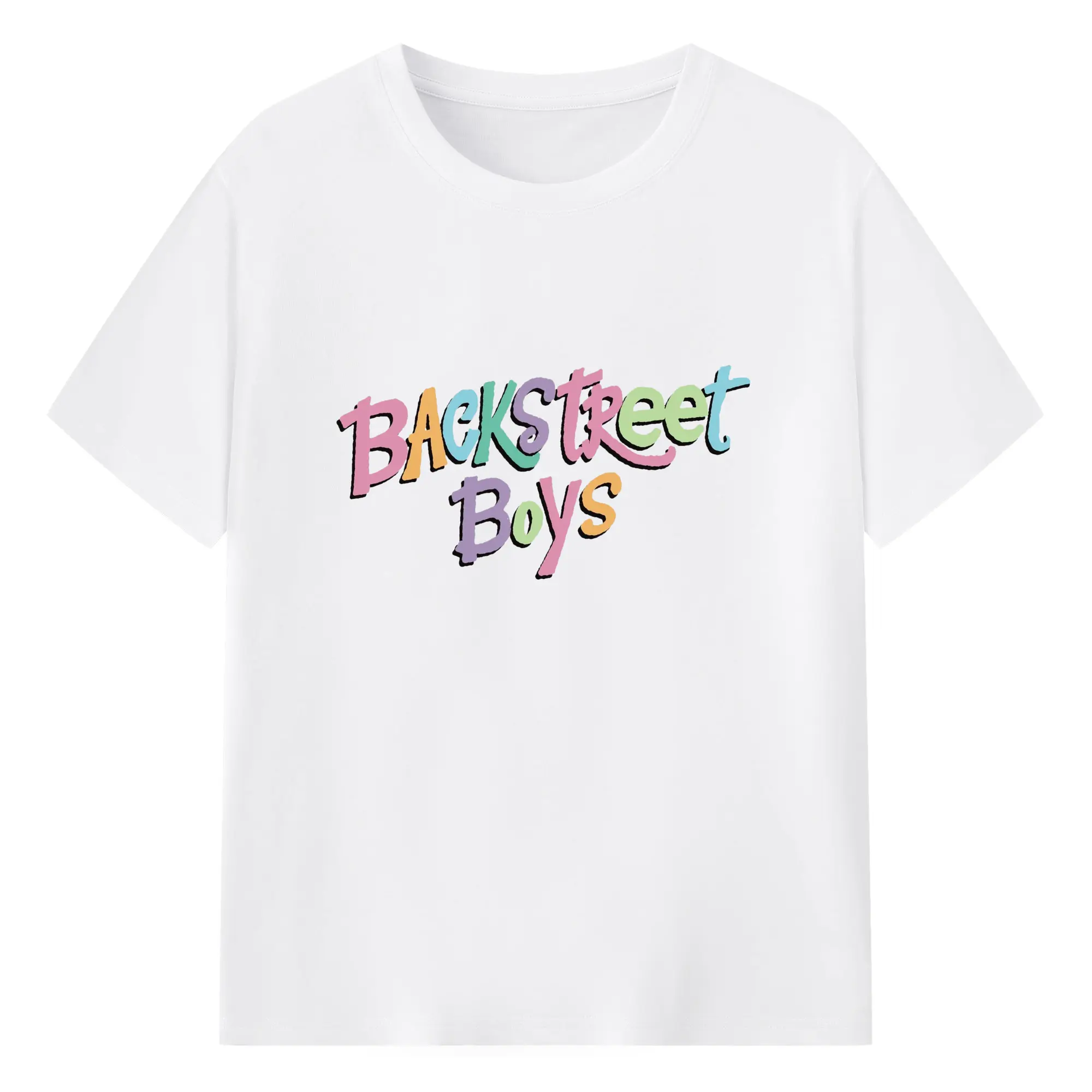 Backstreet Boys Colorful Logo DIY - 180g Cotton T-Shirt With Front Heat Transfer Print – Soft, Lightweight, Fitted Design – Comfortable Casual Wear For Sports & Everyday Use