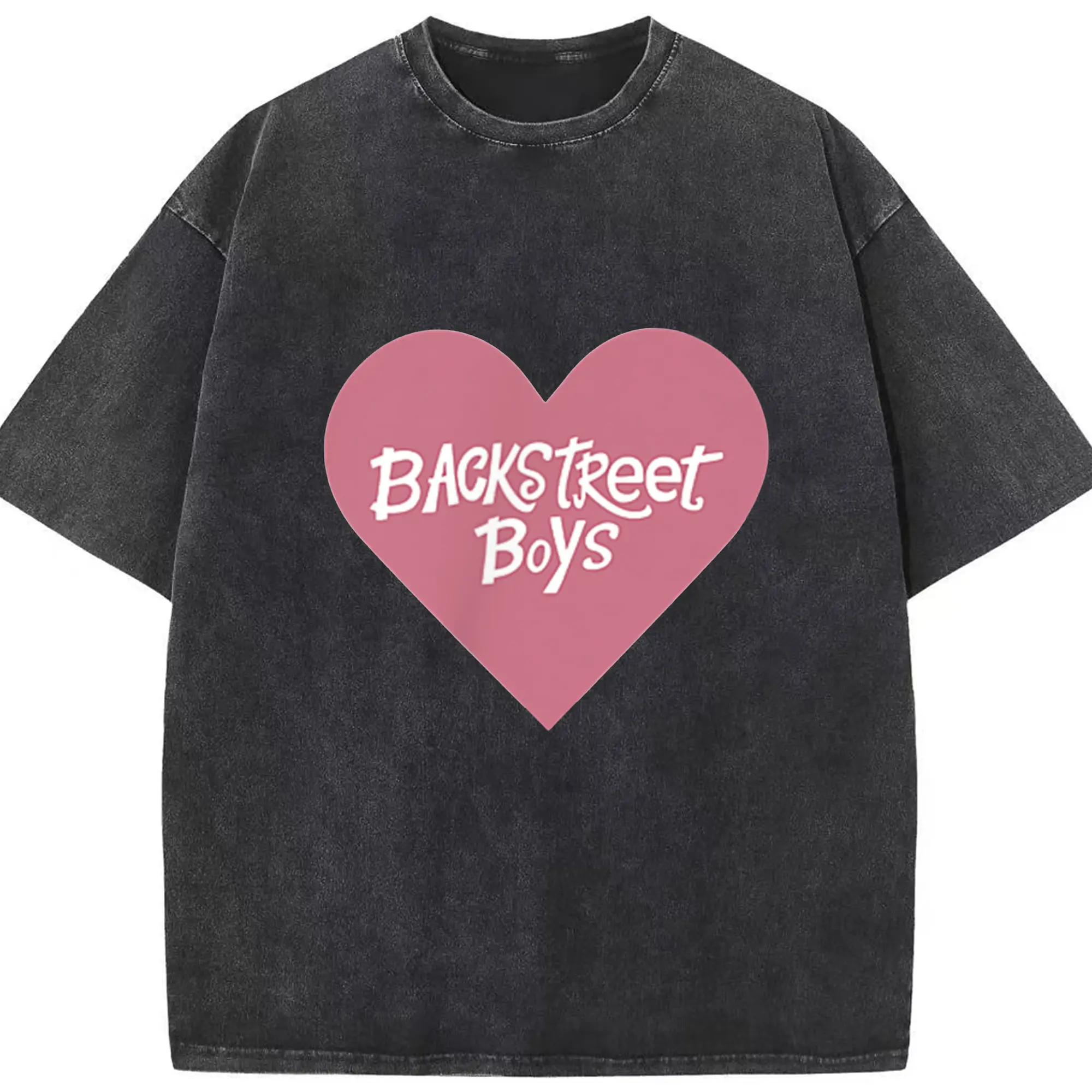 Backstreet Boys Pop Fan Heart DIY - Washed Vintage Look 230g Cotton Oversized T-Shirt With Front Heat Transfer Print – Soft, Lightweight, Stylish Fit – Comfortable Casual Wear For Sports & Everyday Use