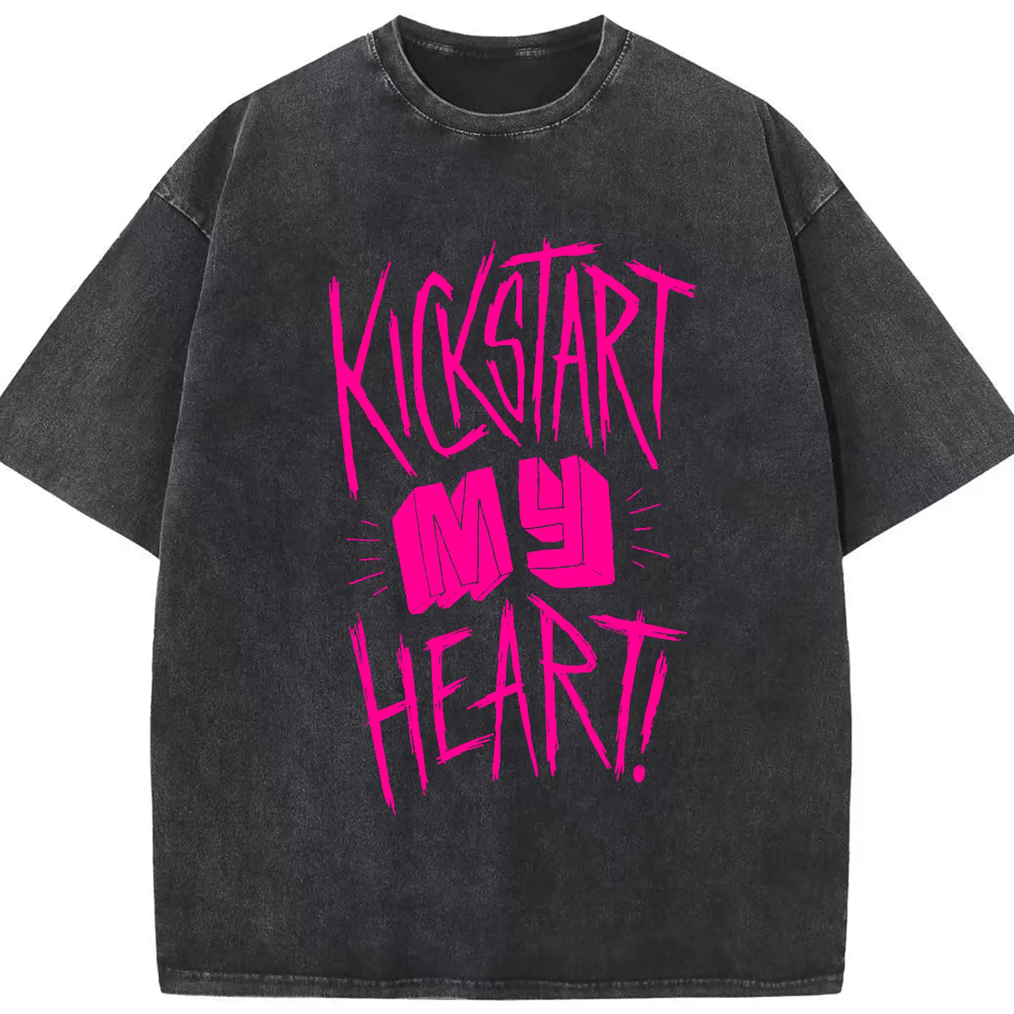 Mötley Crüe Kickstart My Heart Punk Rock DIY - Washed Vintage Look 230g Cotton Oversized T-Shirt With Front Heat Transfer Print – Soft, Lightweight, Stylish Fit – Comfortable Casual Wear For Sports & Everyday Use