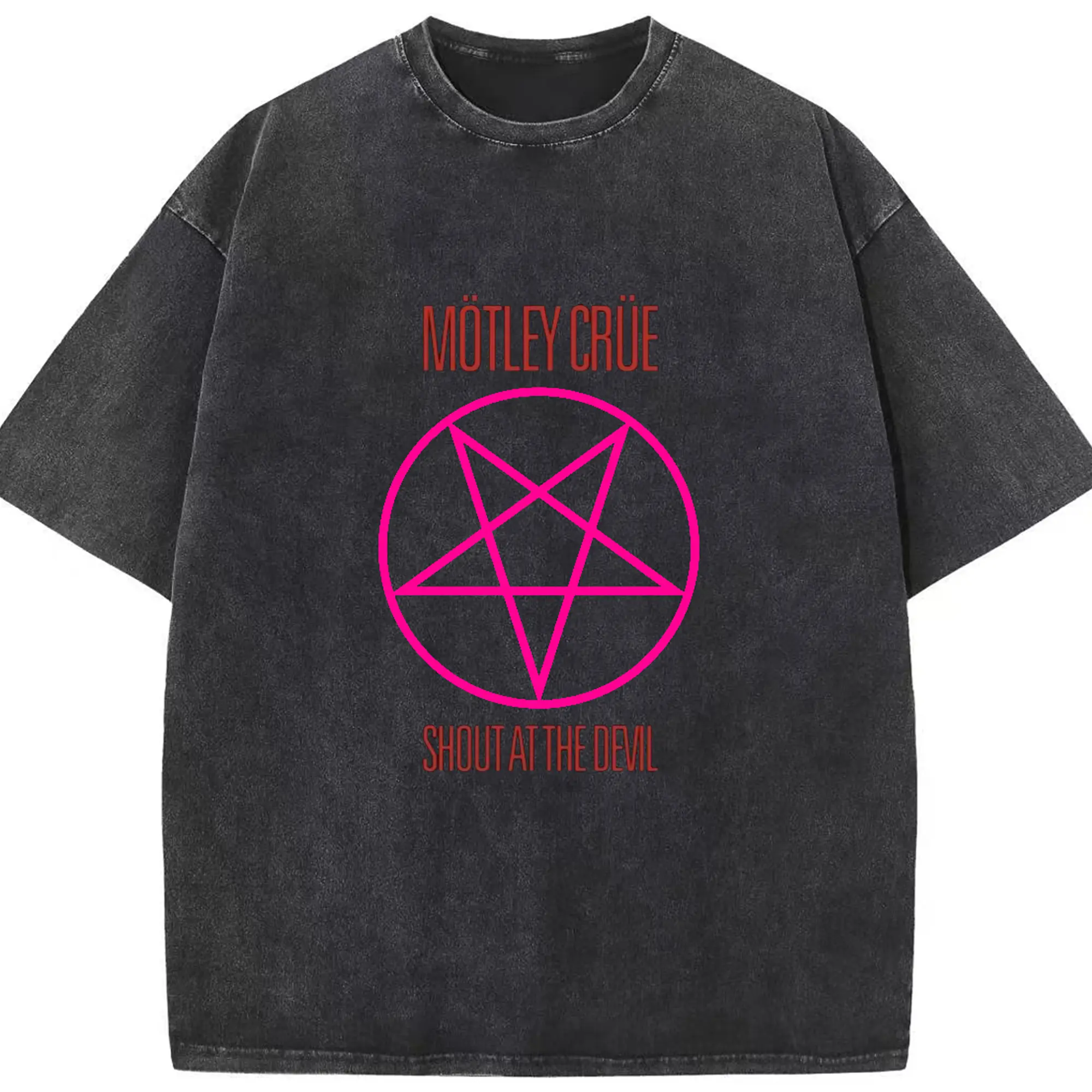Mötley Crüe Pentagram Array Logo DIY - Washed Vintage Look 230g Cotton Oversized T-Shirt With Front Heat Transfer Print – Soft, Lightweight, Stylish Fit – Comfortable Casual Wear For Sports & Everyday Use