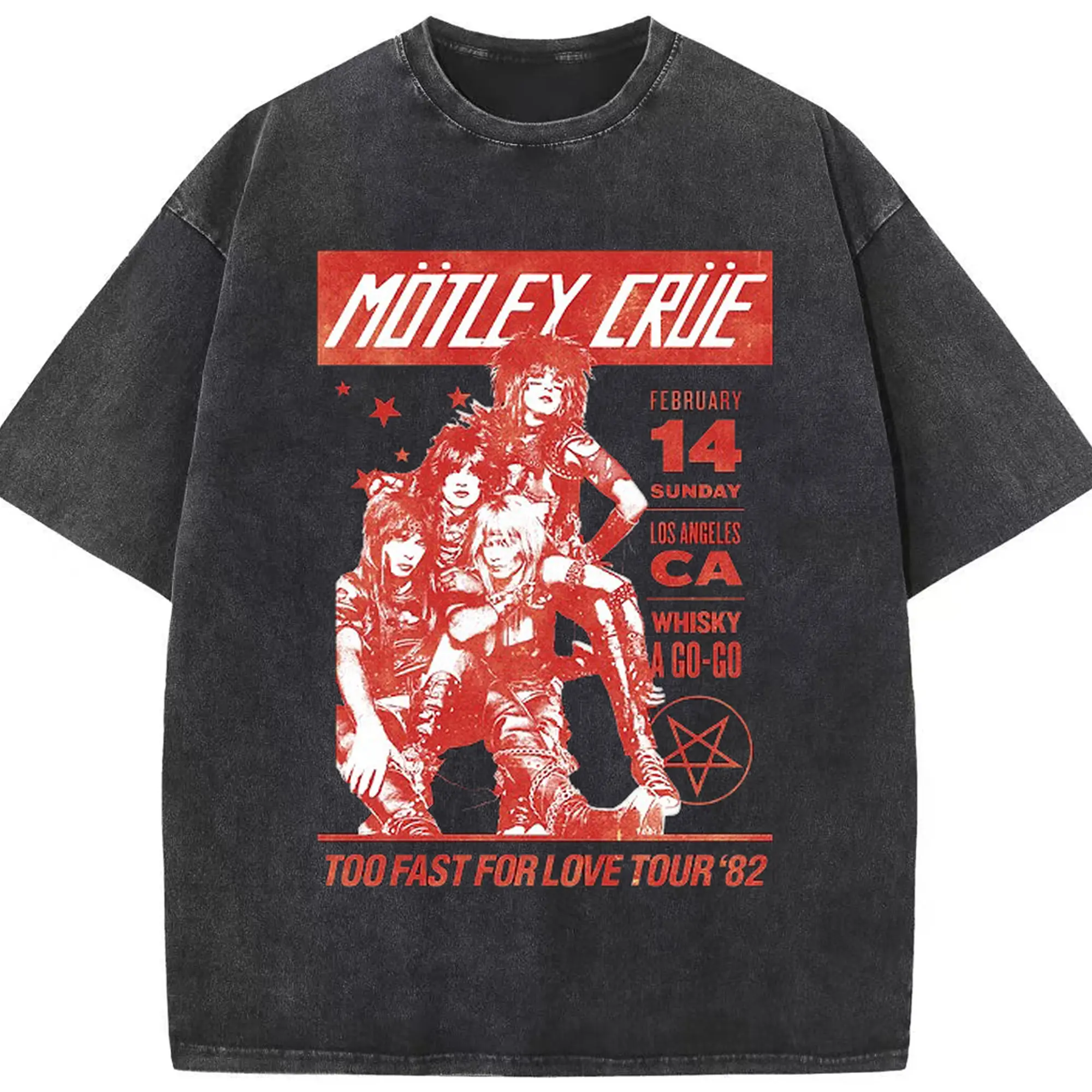 Mötley Crüe “TOO FAST FOR LOVE TOUR '82” - Washed Vintage Look 230g Cotton Oversized T-Shirt With Front Heat Transfer Print – Soft, Lightweight, Stylish Fit – Comfortable Casual Wear For Sports & Everyday Use