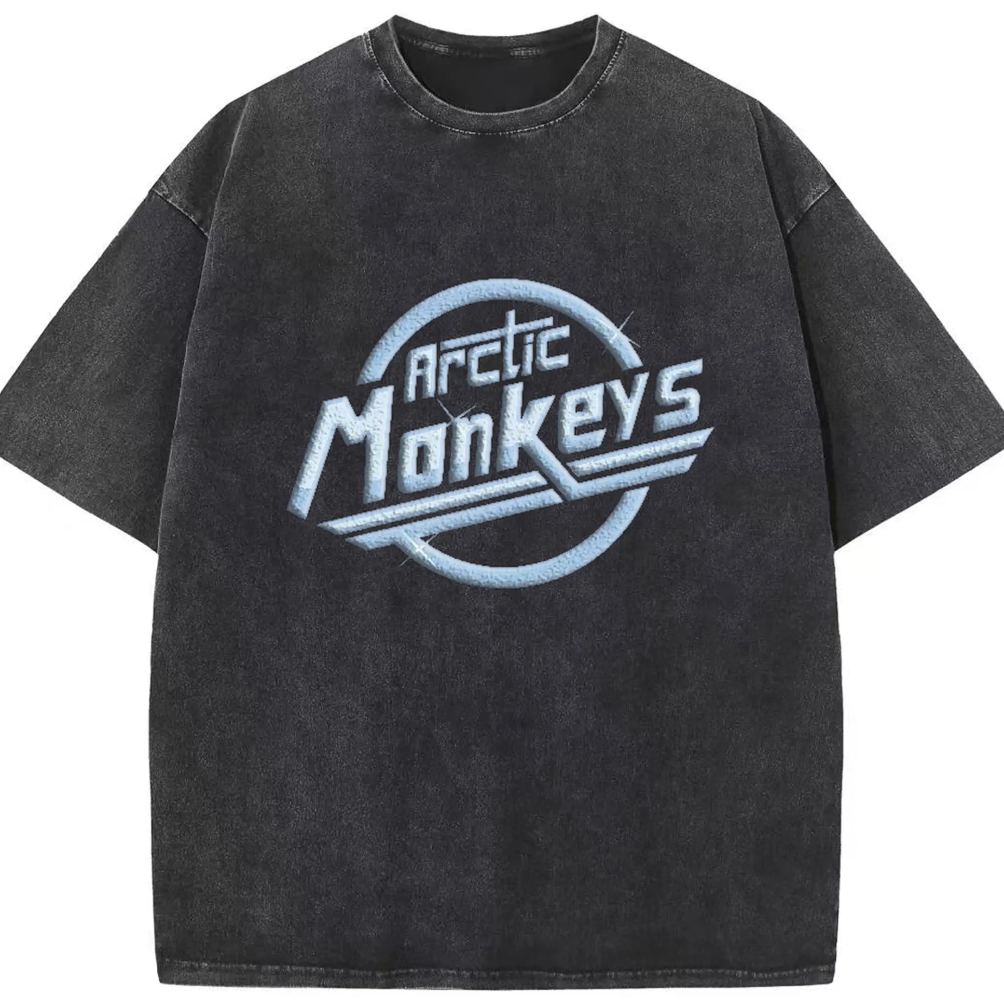 Arctic Monkeys Indie Rock Logo DIY - Washed Vintage Look 230g Cotton Oversized T-Shirt With Front Heat Transfer Print – Soft, Lightweight, Stylish Fit – Comfortable Casual Wear For Sports & Everyday Use
