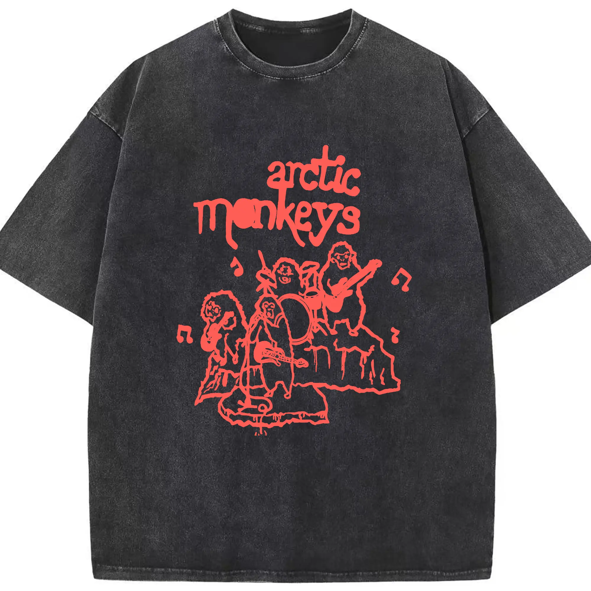 Arctic Monkeys Indie Rock Cartoon Monkey DIY - Washed Vintage Look 230g Cotton Oversized T-Shirt With Front Heat Transfer Print – Soft, Lightweight, Stylish Fit – Comfortable Casual Wear For Sports & Everyday Use