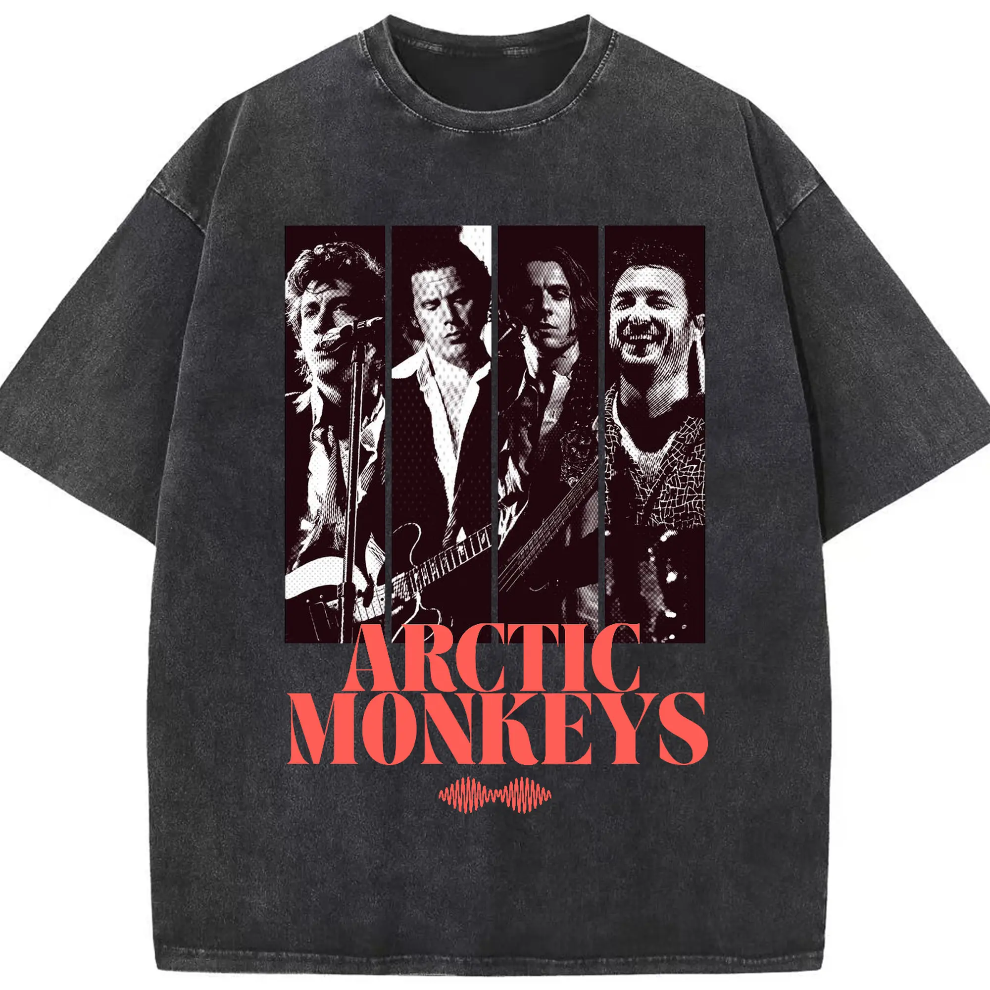 Arctic Monkeys Indie Rock Vintage Band DIY - Washed Vintage Look 230g Cotton Oversized T-Shirt With Front Heat Transfer Print – Soft, Lightweight, Stylish Fit – Comfortable Casual Wear For Sports & Everyday Use