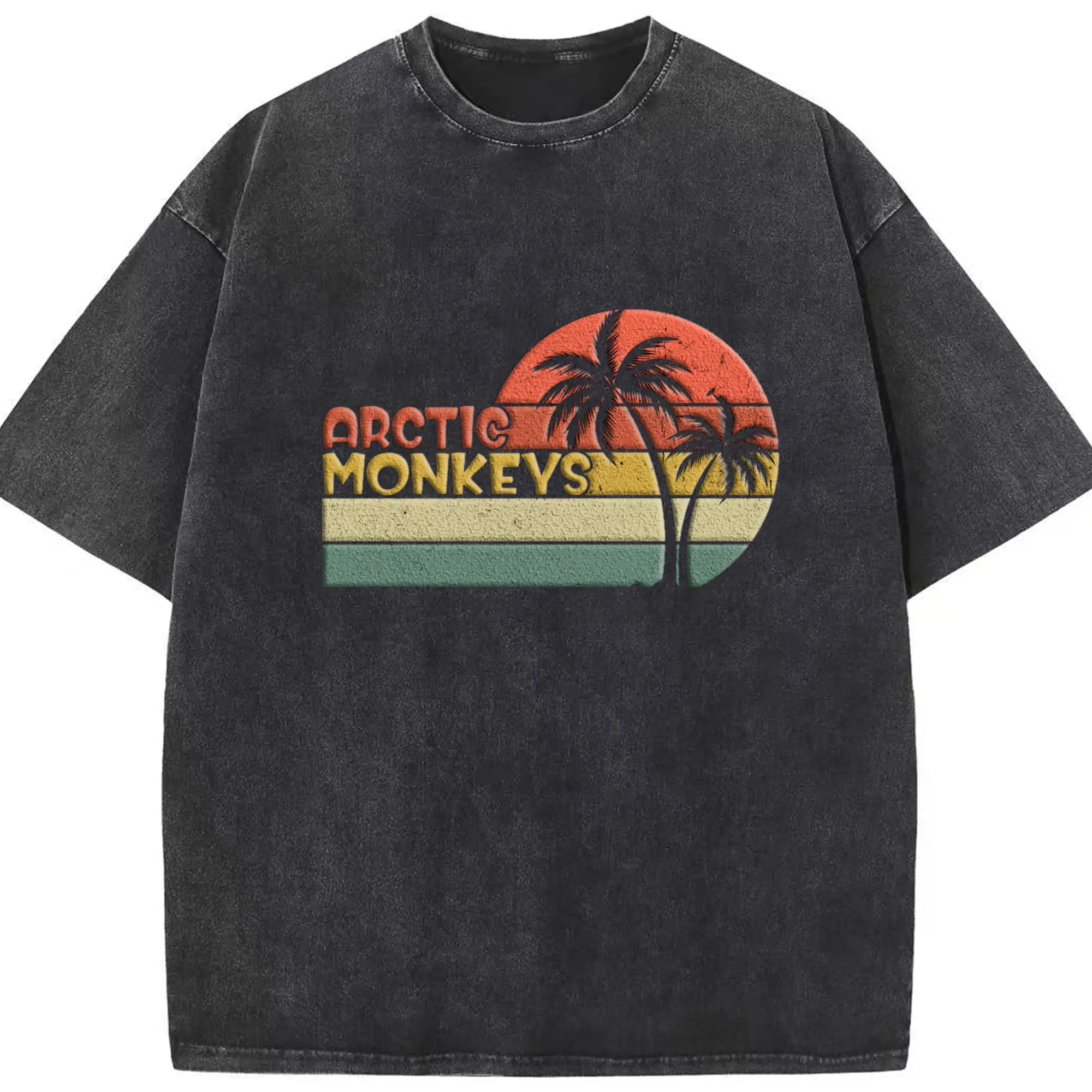Arctic Monkeys Vintage Summer Indie Rock DIY - Washed Vintage Look 230g Cotton Oversized T-Shirt With Front Heat Transfer Print – Soft, Lightweight, Stylish Fit – Comfortable Casual Wear For Sports & Everyday Use