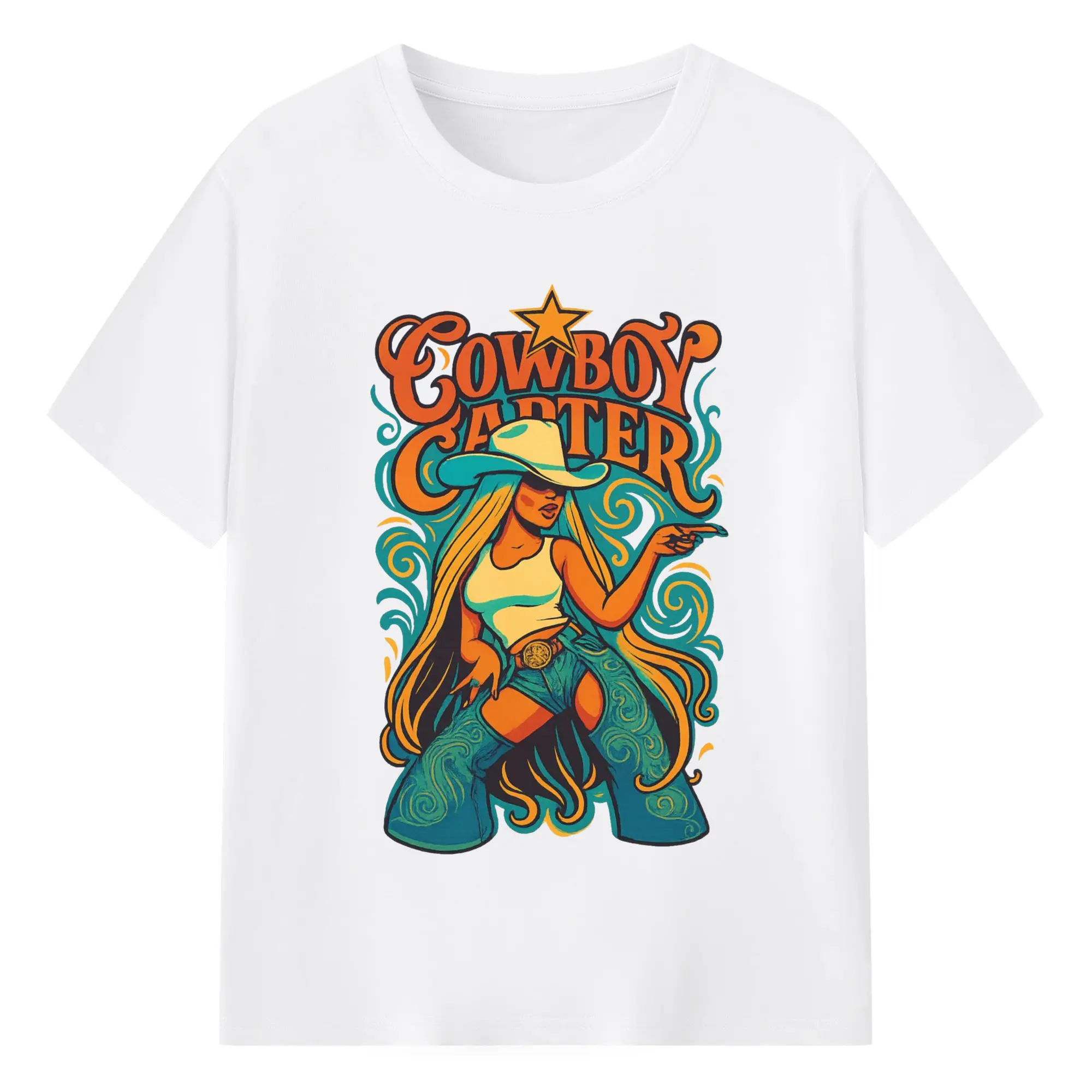 Beyoncé Cowboy Carter Western Country Music DIY - 180g Cotton T-Shirt With Front Heat Transfer Print – Soft, Lightweight, Fitted Design – Comfortable Casual Wear For Sports & Everyday Use