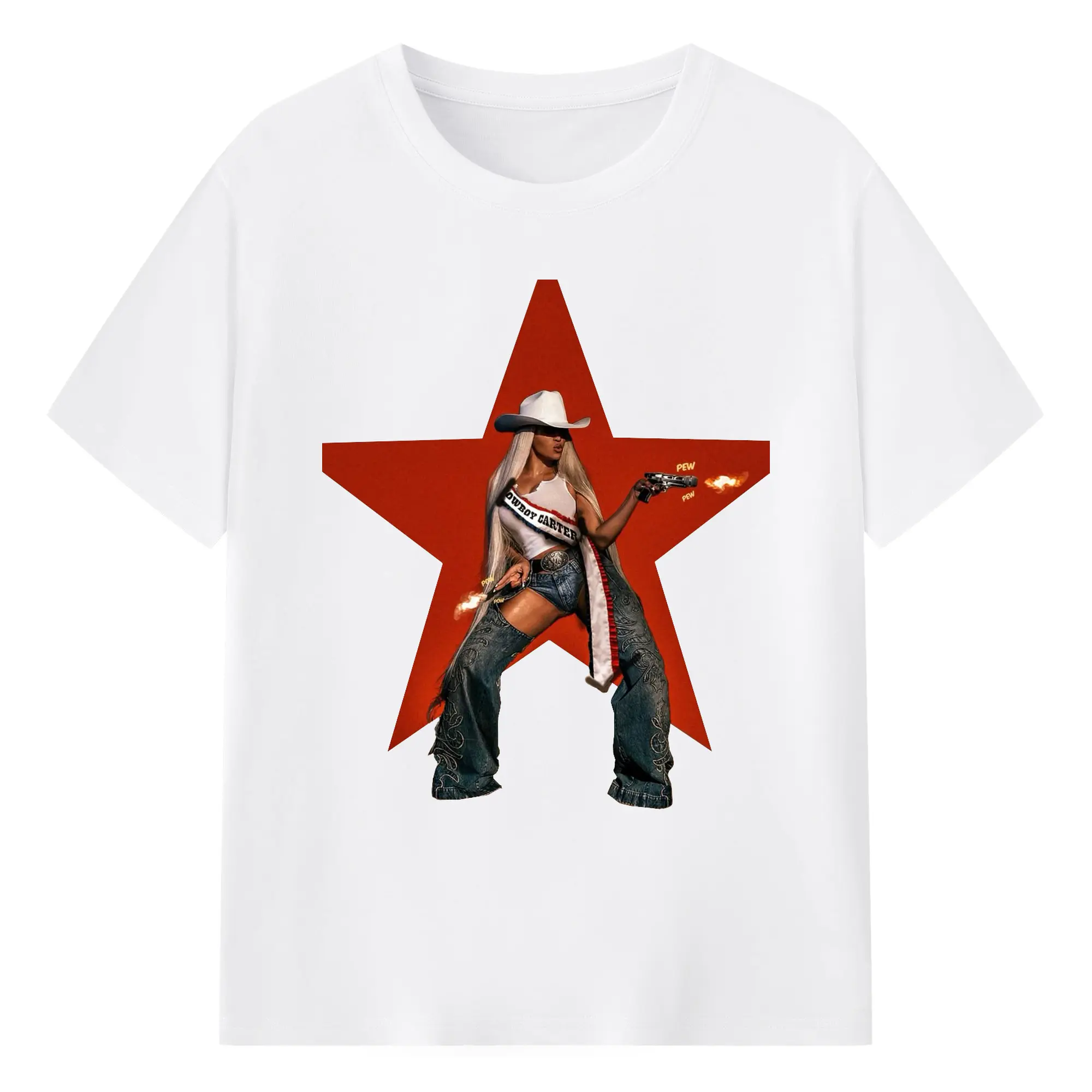 Beyoncé Cowboy Carter Western Country Music DIY - 180g Cotton T-Shirt With Front Heat Transfer Print – Soft, Lightweight, Fitted Design – Comfortable Casual Wear For Sports & Everyday Use
