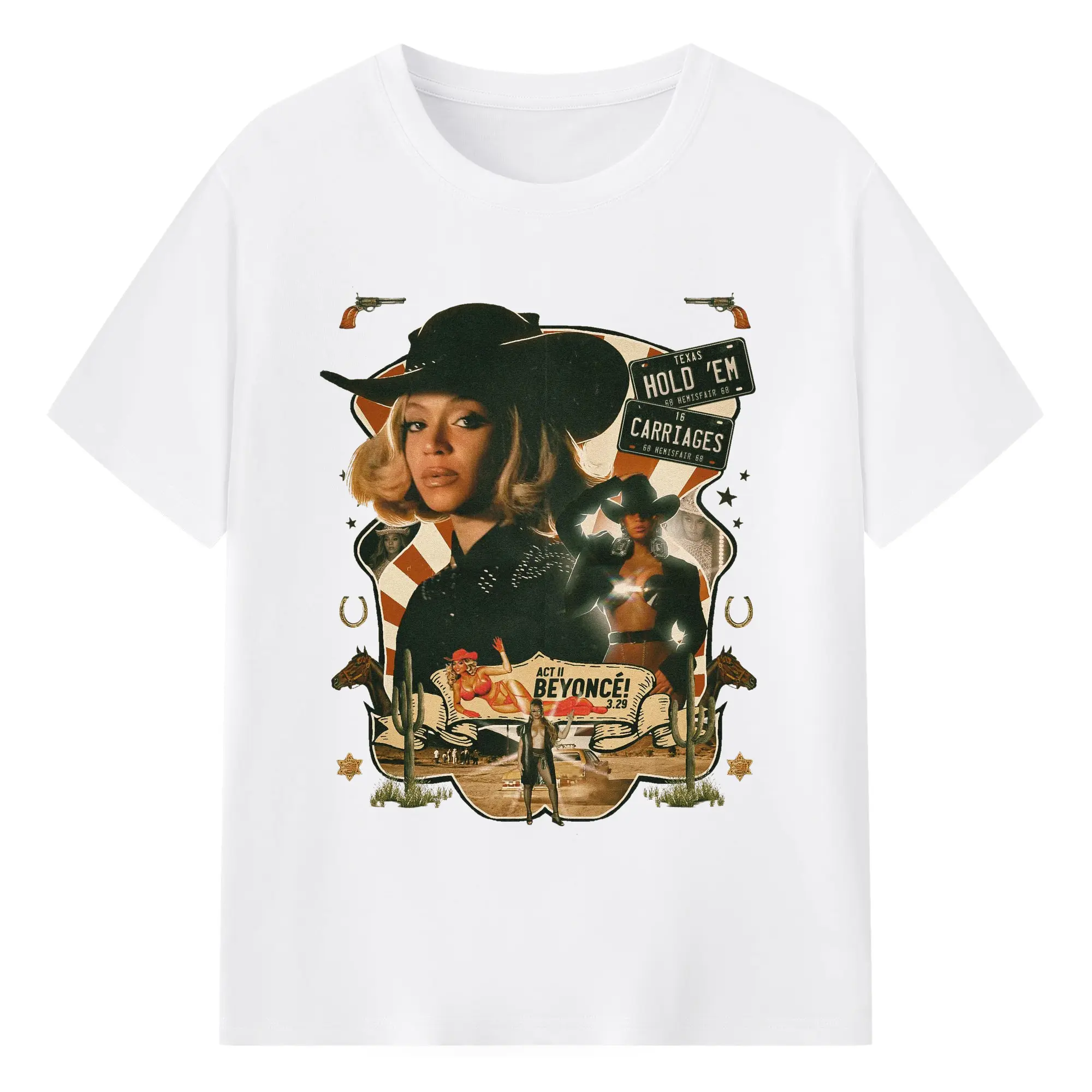 Beyoncé Texas Western Cowboy DIY - 180g Cotton T-Shirt With Front Heat Transfer Print – Soft, Lightweight, Fitted Design – Comfortable Casual Wear For Sports & Everyday Use