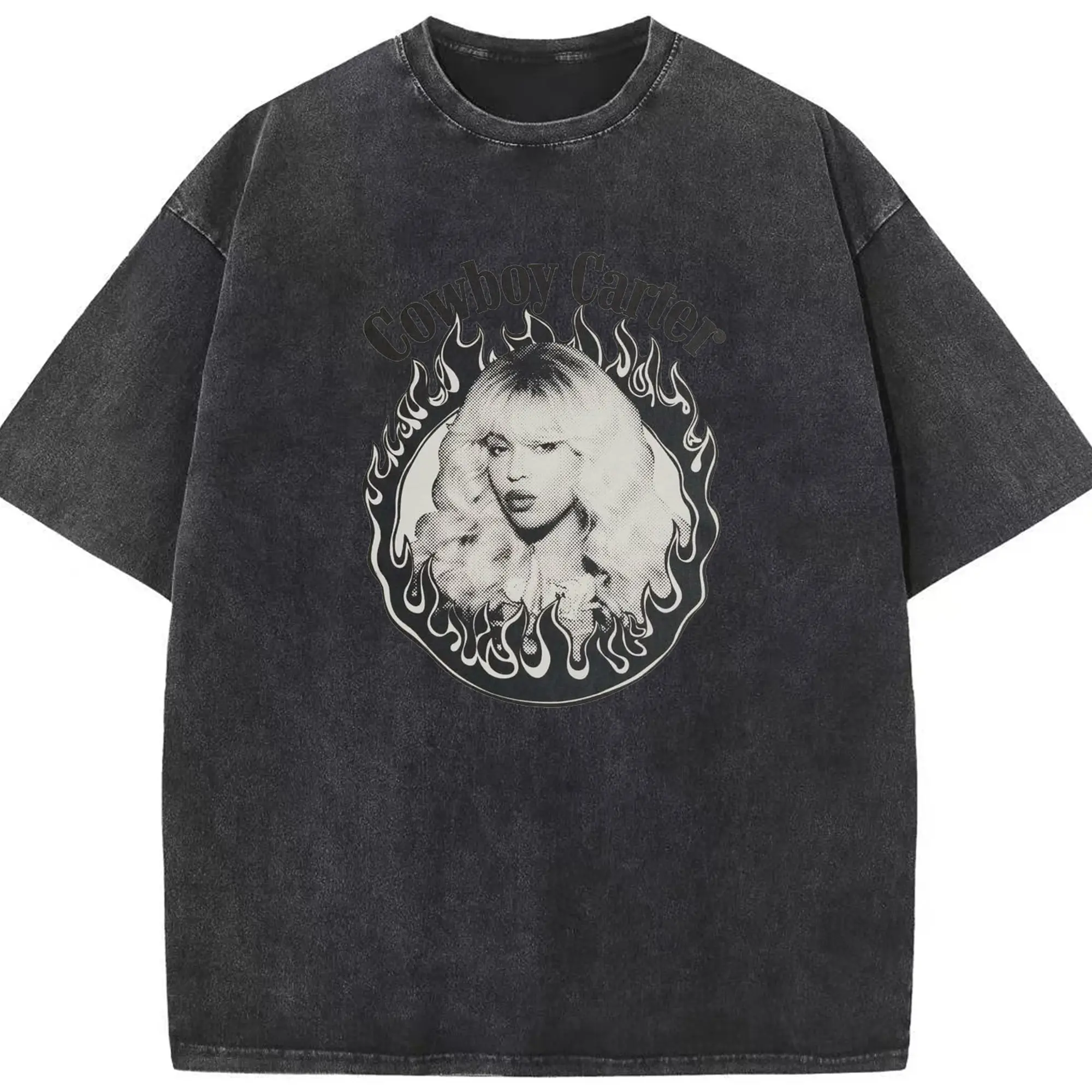 Beyoncé “Cowboy Carter” Dark Trend Aesthetics DIY - Washed Vintage Look 230g Cotton Oversized T-Shirt With Front Heat Transfer Print – Soft, Lightweight, Stylish Fit – Comfortable Casual Wear For Sports & Everyday Use