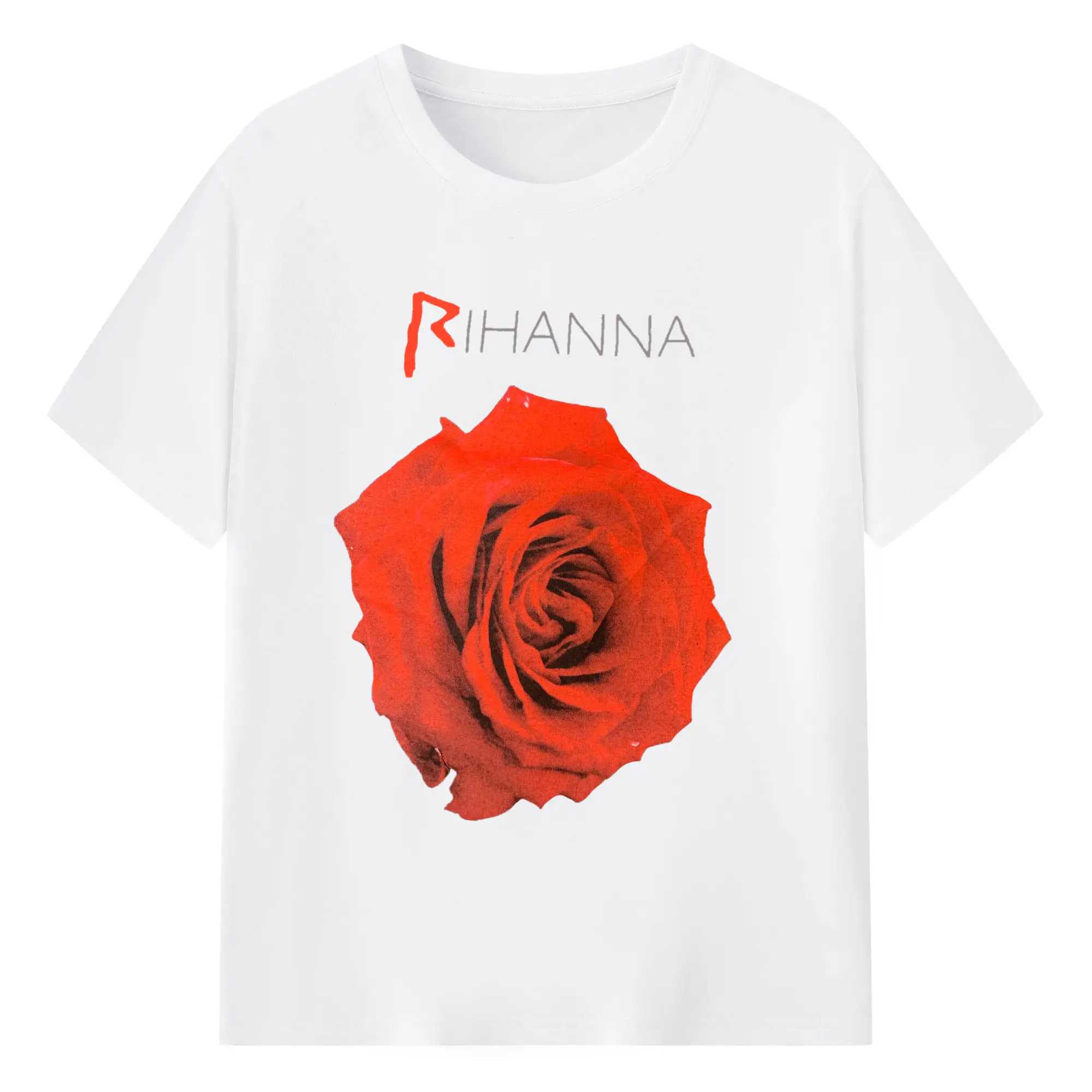 Rihanna Red Rose Romantic DIY - 180g Cotton T-Shirt With Front Heat Transfer Print – Soft, Lightweight, Fitted Design – Comfortable Casual Wear For Sports & Everyday Use