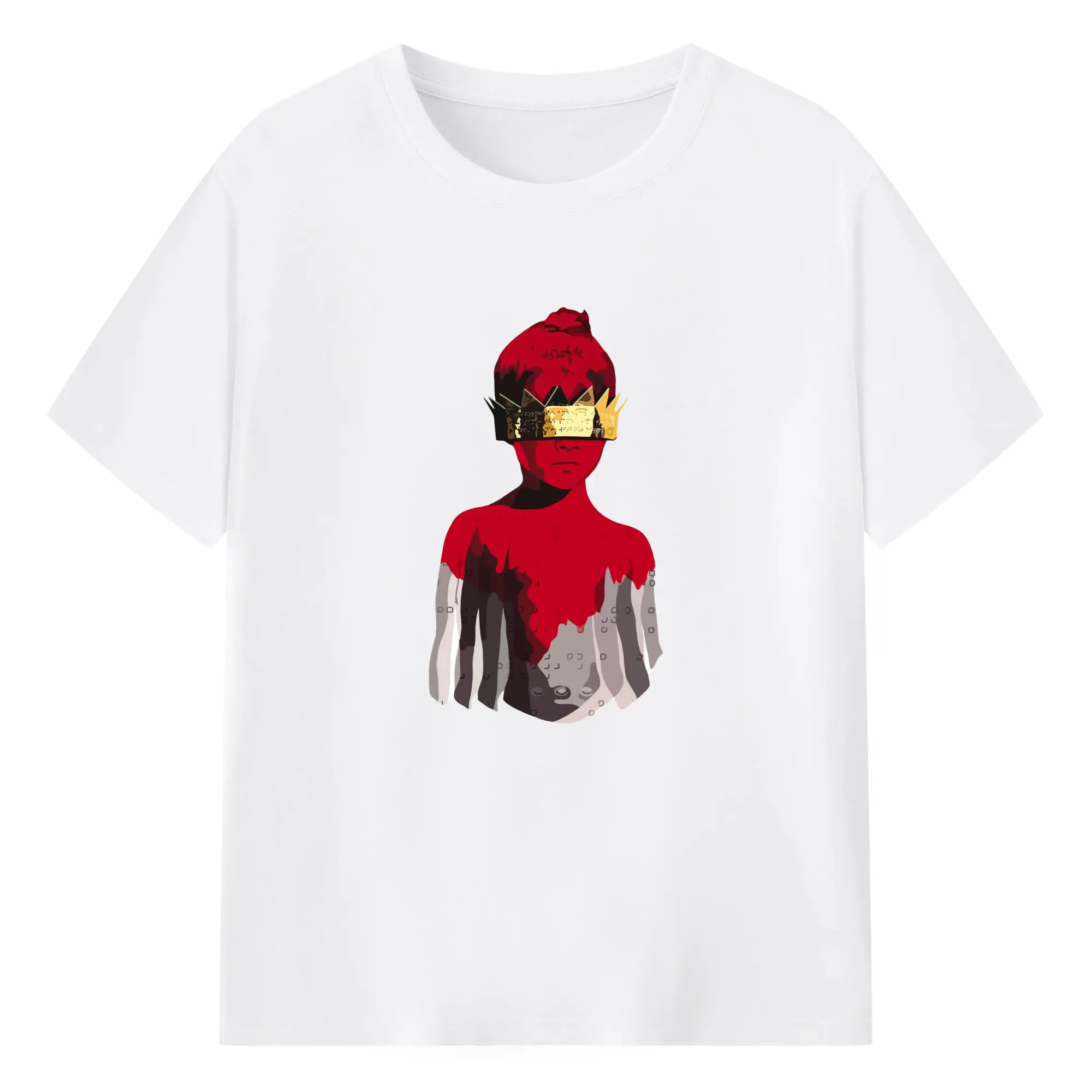 Rihanna Red & Gold Art Trend DIY - 180g Cotton T-Shirt With Front Heat Transfer Print – Soft, Lightweight, Fitted Design – Comfortable Casual Wear For Sports & Everyday Use